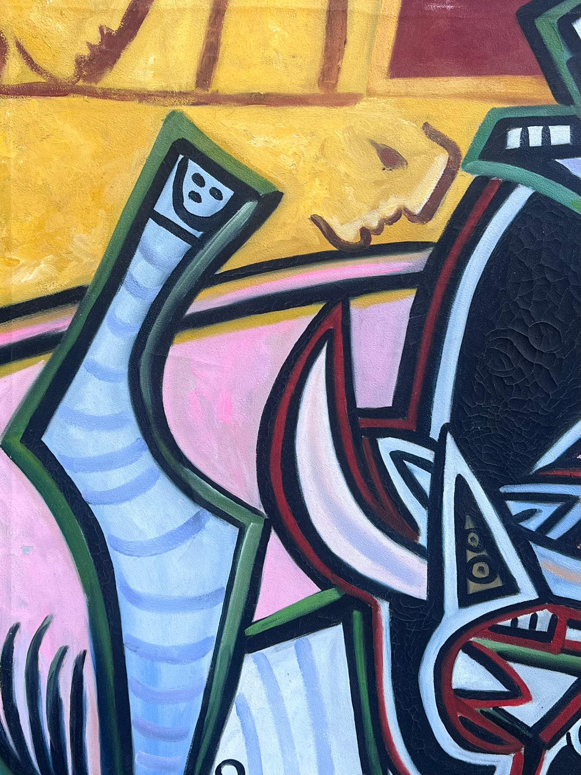 Huge Contemporary Spanish Signed Oil Painting Picasso Style Horse Abstract Paint For Sale 2