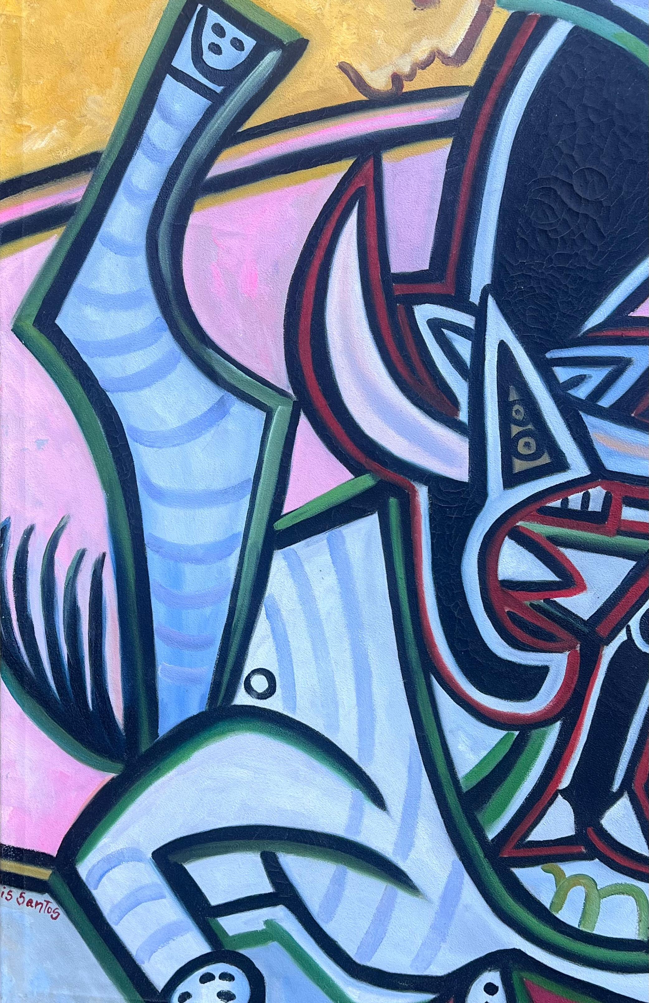 Huge Contemporary Spanish Signed Oil Painting Picasso Style Horse Abstract Paint For Sale 3