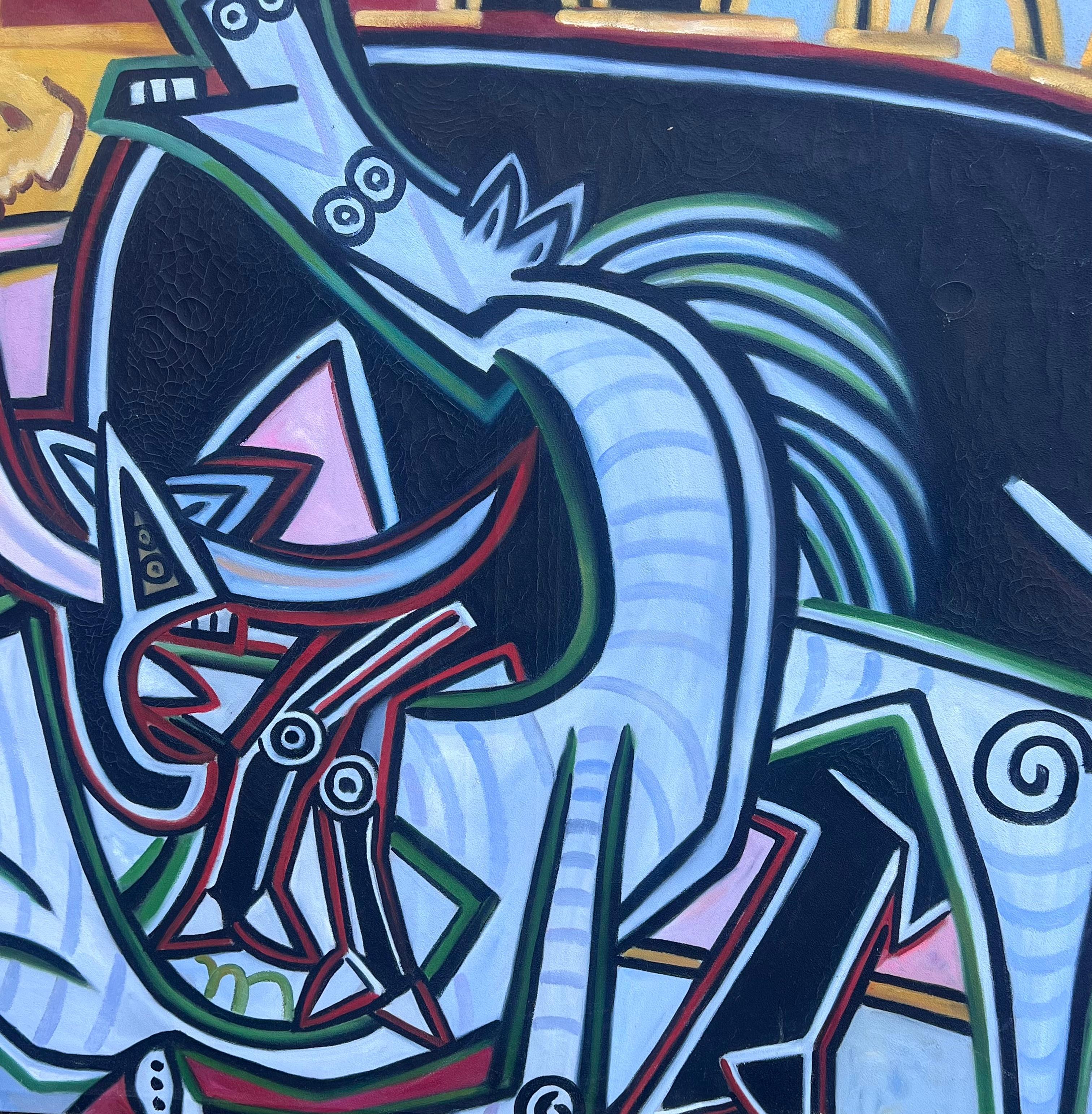 Huge Contemporary Spanish Signed Oil Painting Picasso Style Horse Abstract Paint For Sale 4