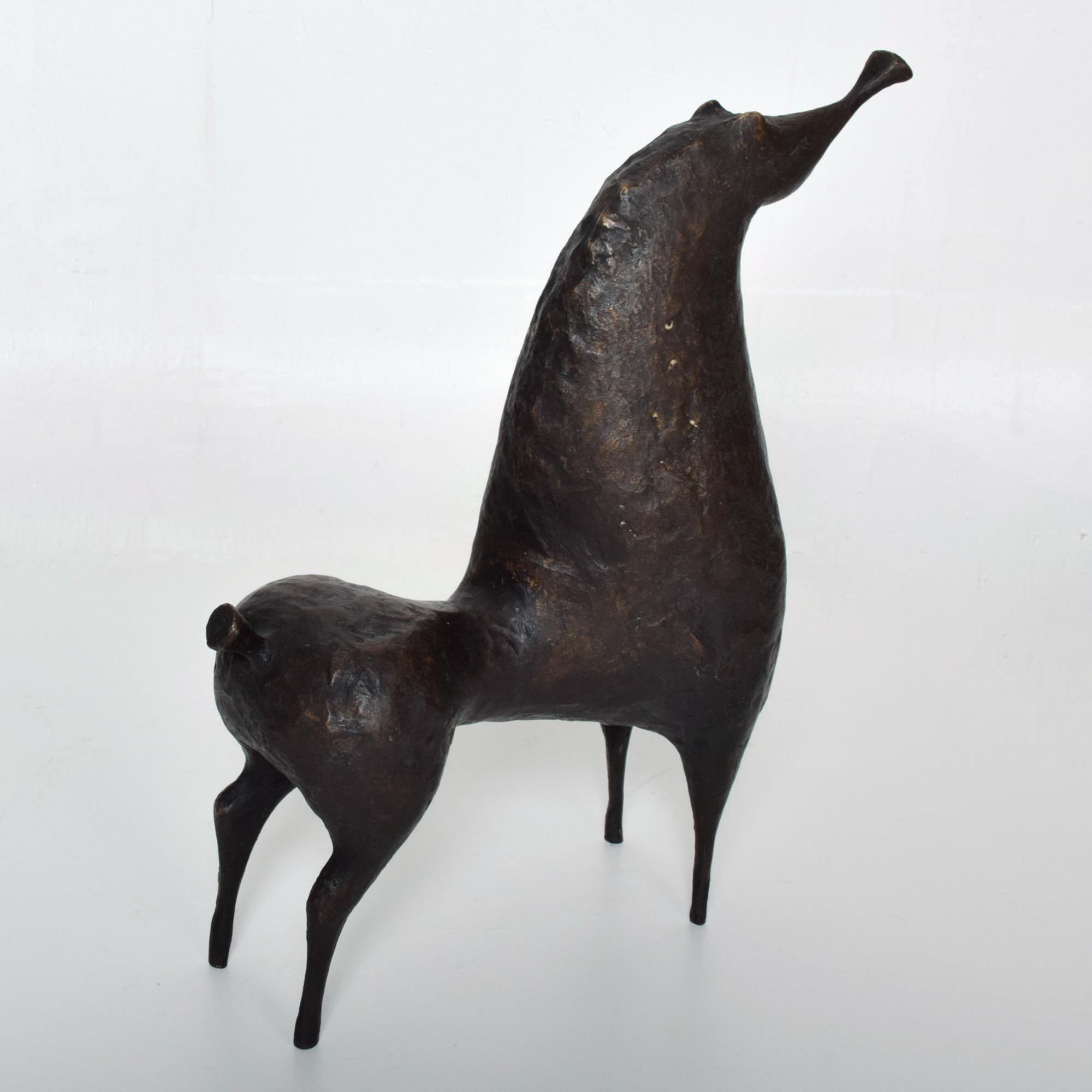 Spanish Artist Ramon Prats Abstract Horse Sculpture in Bronze 1960s Mexico In Good Condition In Chula Vista, CA
