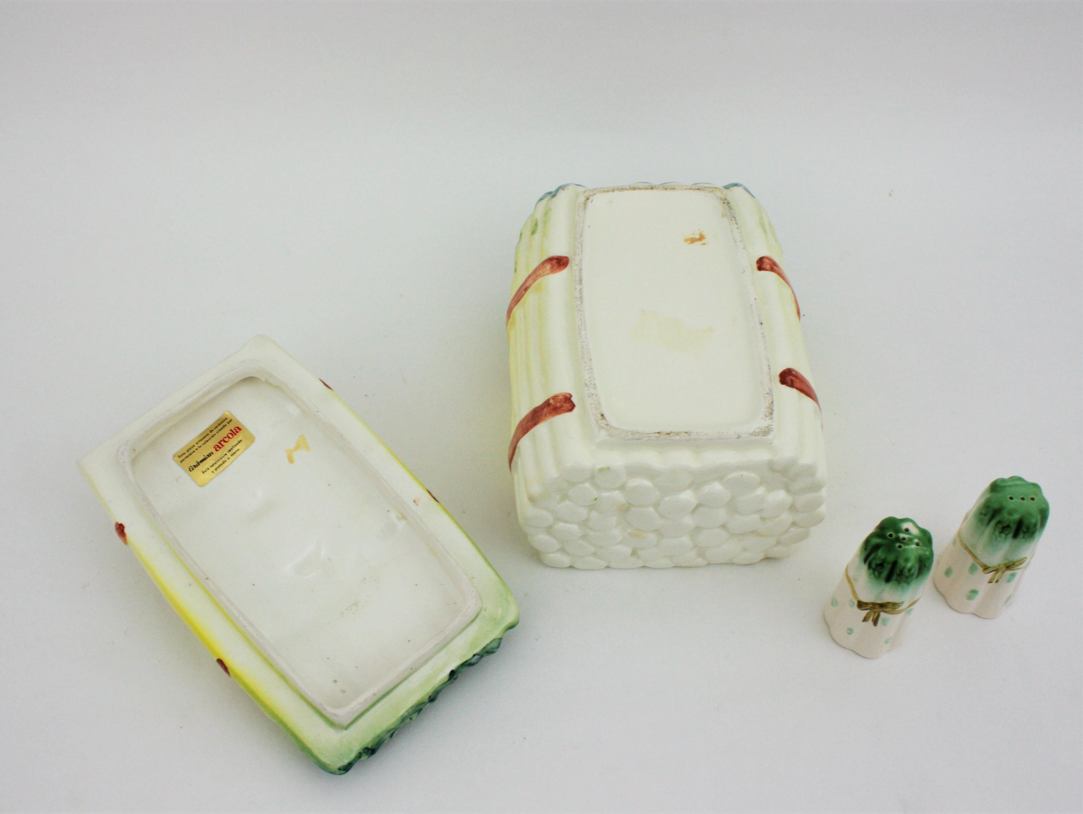 Spanish Asparagus Majolica Ceramic Serving Set, 1960s For Sale 8