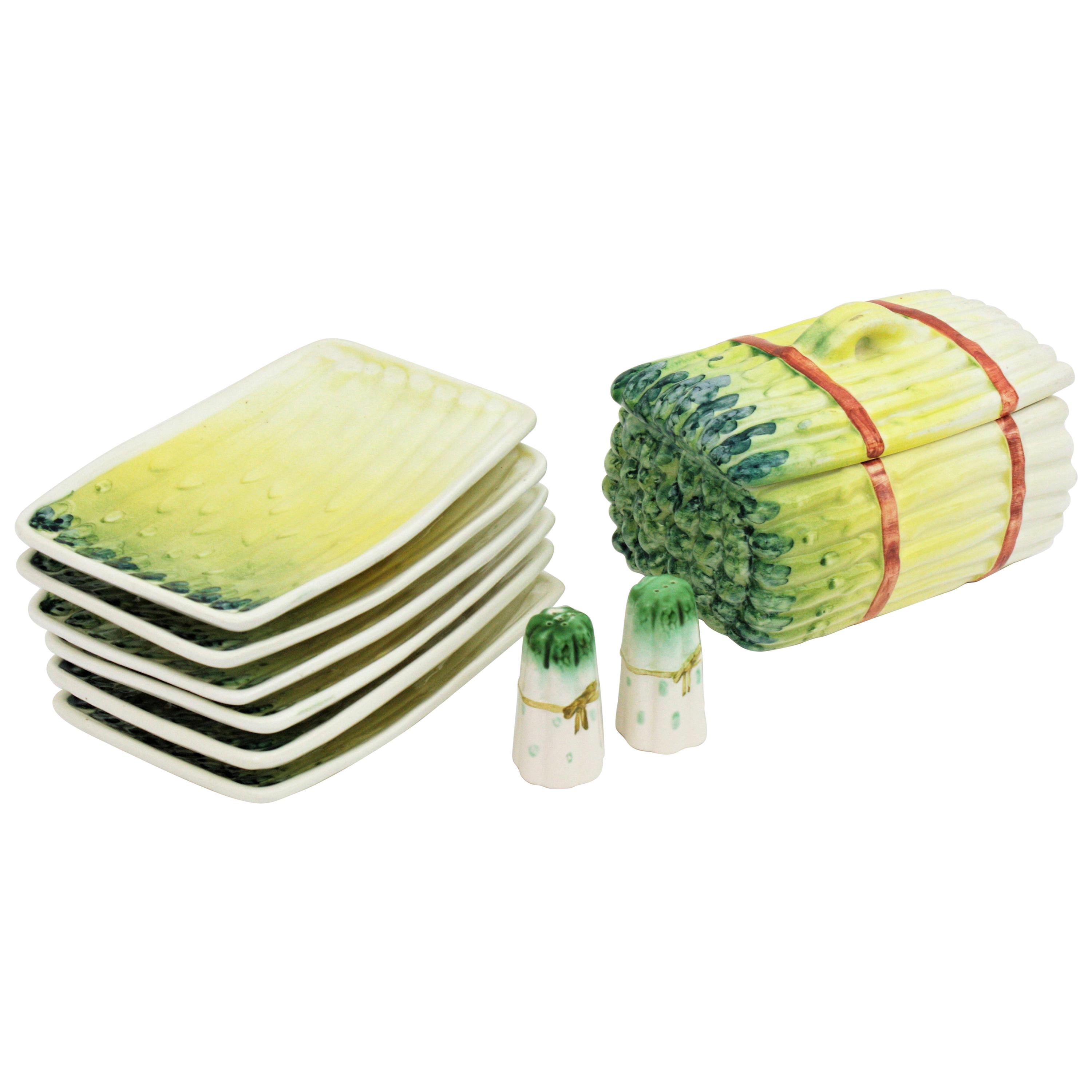 Spanish Asparagus Majolica Ceramic Serving Set, 1960s