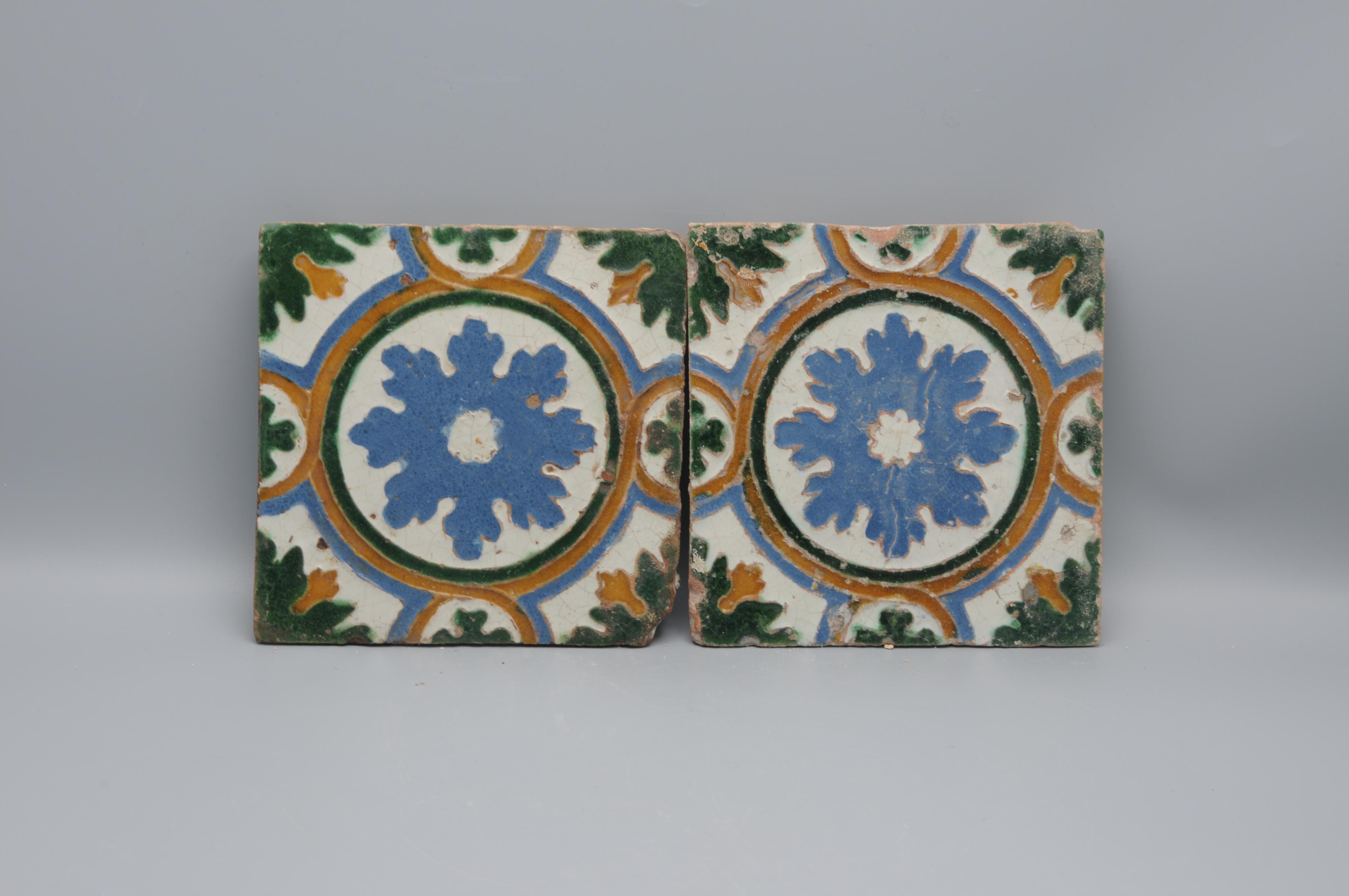 Spanish Azulejo pair of Tiles Arista y Cuenca - Toledo 16th century Español en venta