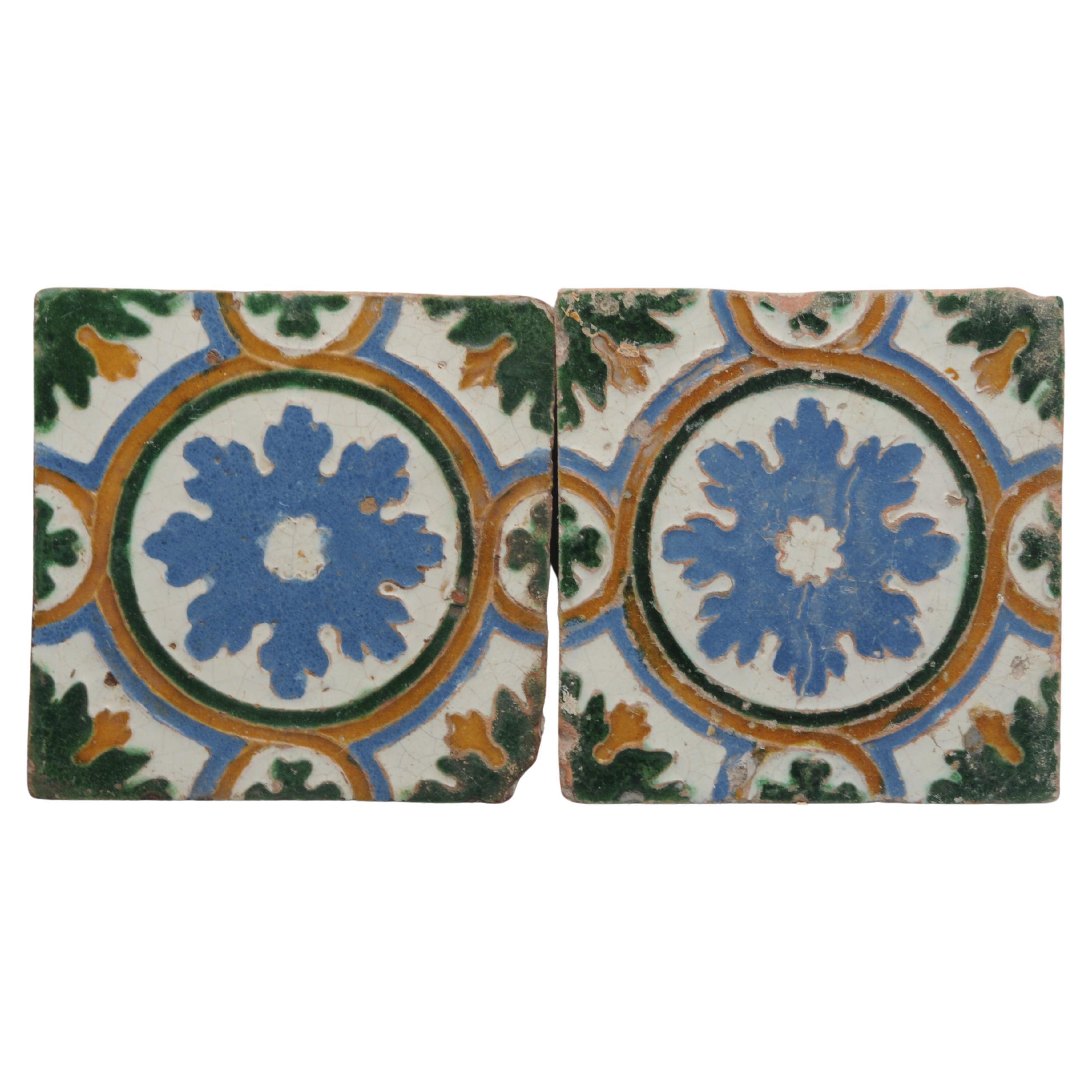 Spanish Azulejo pair of Tiles Arista y Cuenca - Toledo 16th century