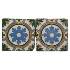 Spanish Azulejo pair of Tiles Arista y Cuenca - Toledo 16th century