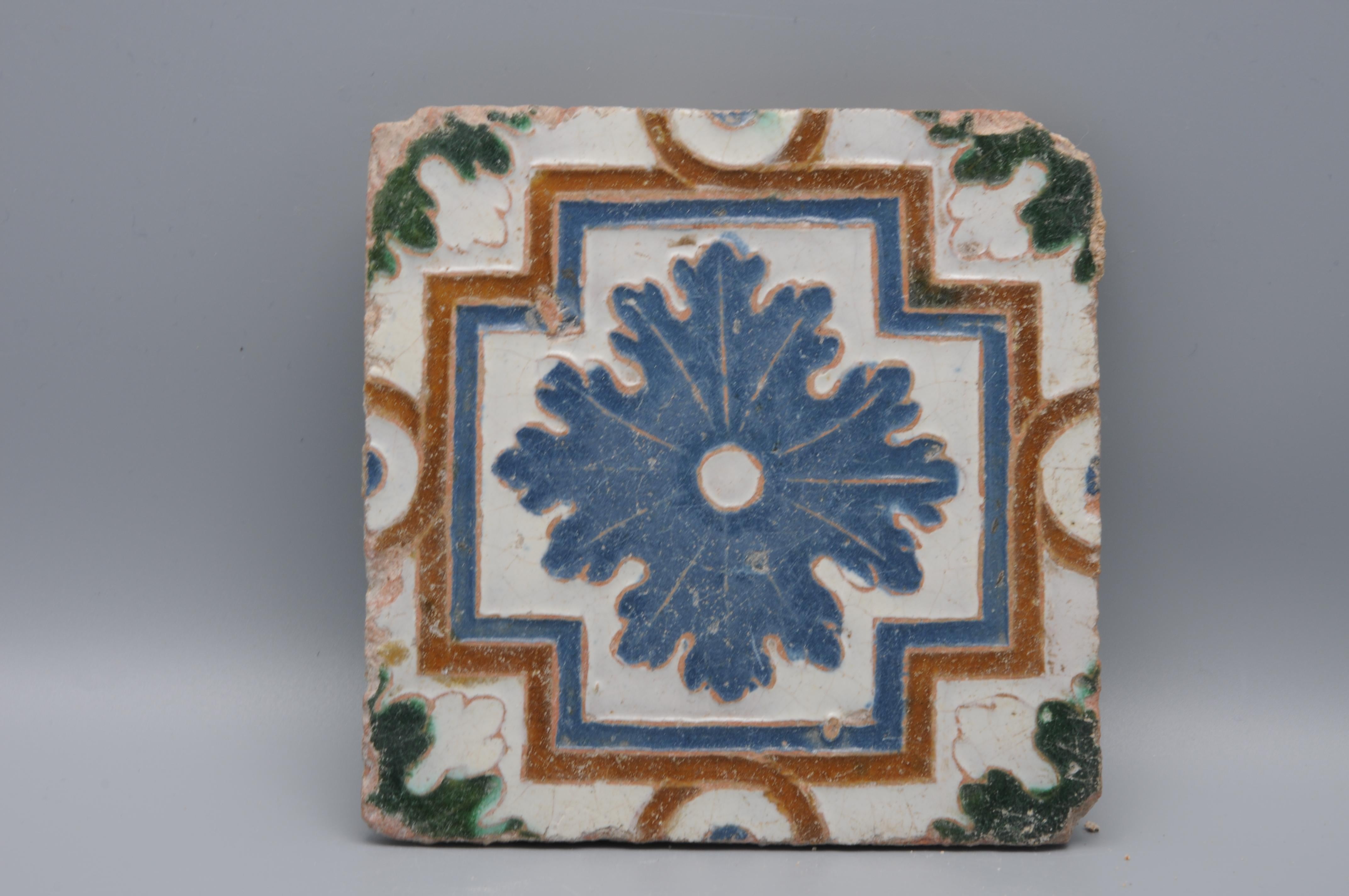 Spanish Azulejo set of 4 tiles Arista y Cuenca - Toledo 16th century en venta 2