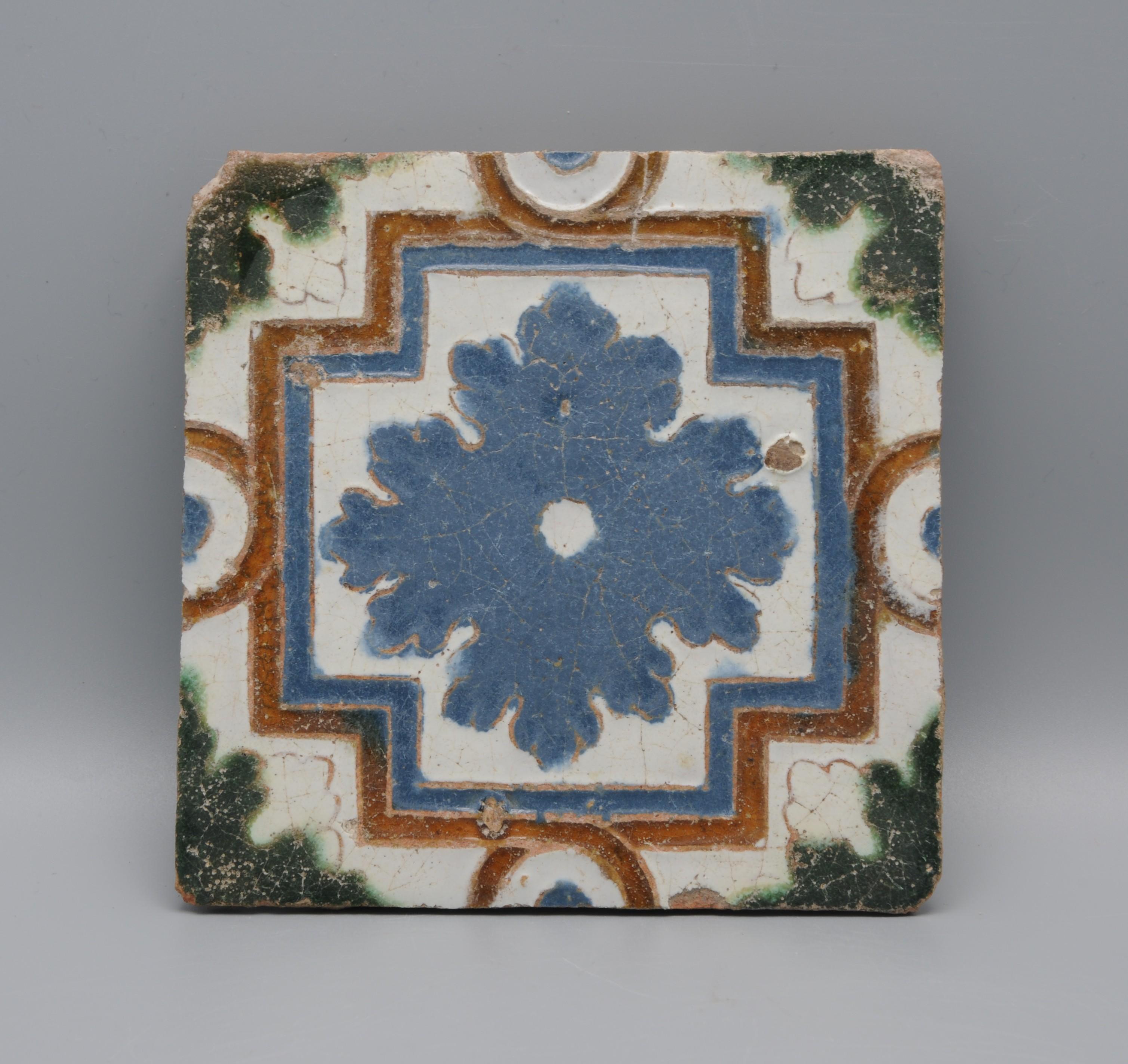 Spanish Azulejo set of 4 tiles Arista y Cuenca - Toledo 16th century Renacimiento en venta