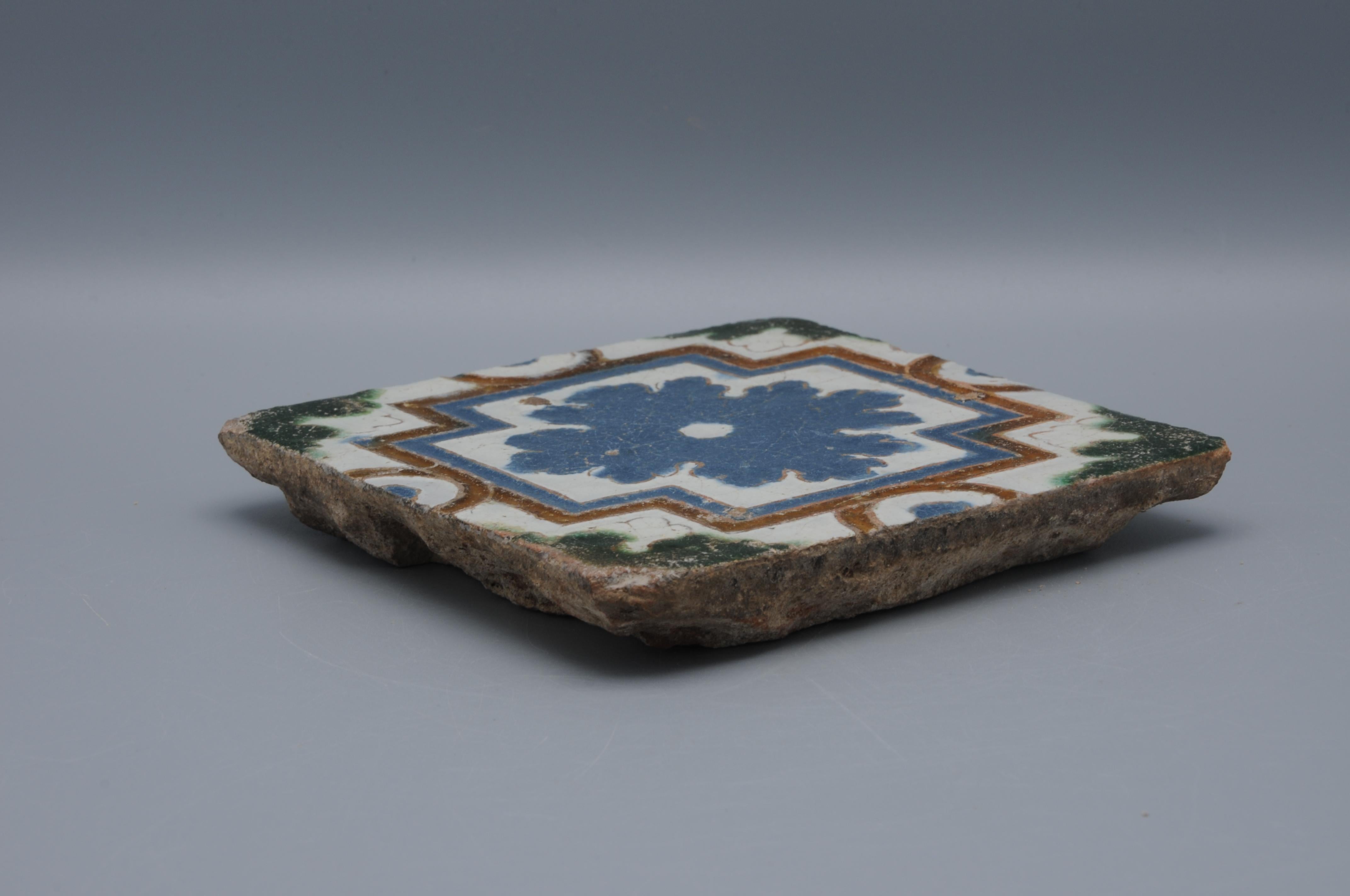 Spanish Azulejo set of 4 tiles Arista y Cuenca - Toledo 16th century Champlevé en venta