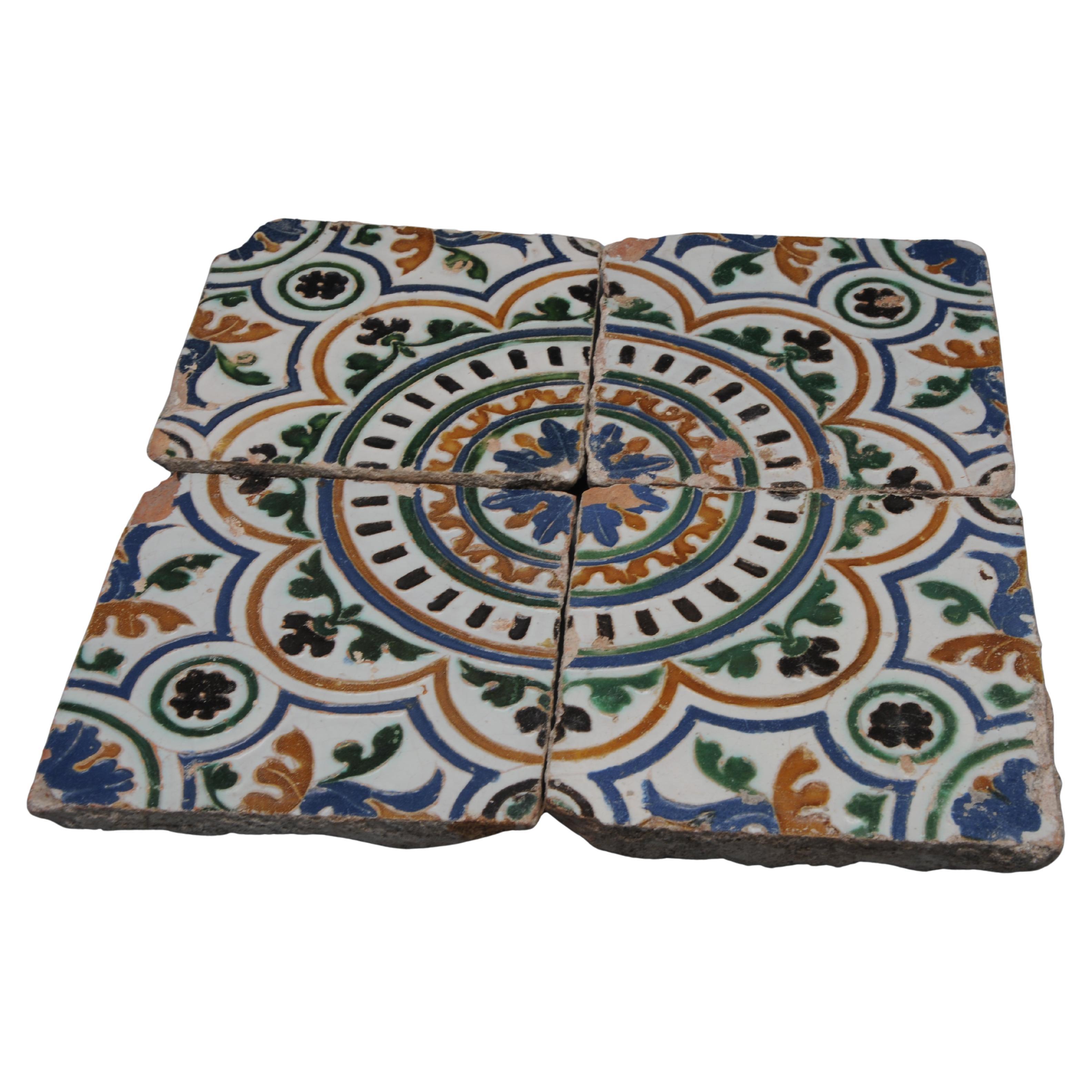 Spanish Azulejo set of 4 tiles Arista y Cuenca - Toledo 16th century For Sale