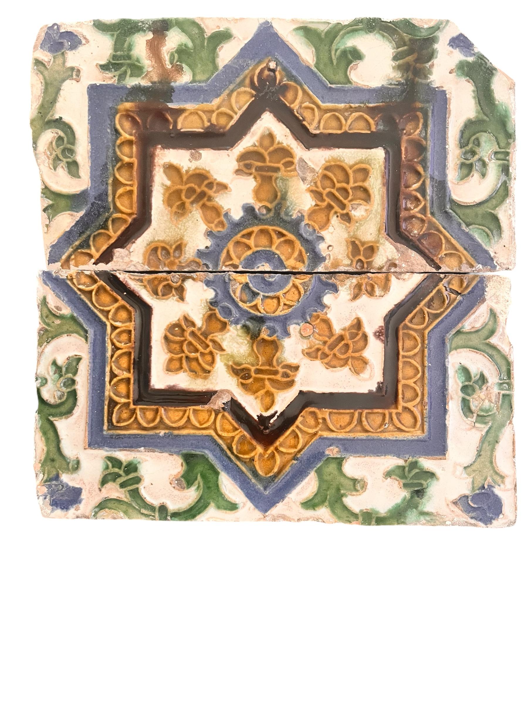 Fatto a mano Piastrelle Azulejo spagnole 'Dos por Tabla' - Arista y Cuenca - Toledo XVI secolo in vendita