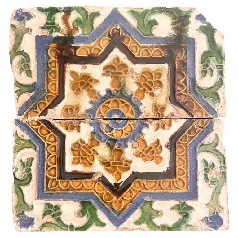 16th Century Spanish Tile Framed Antique Enameled Andalusian Tiles