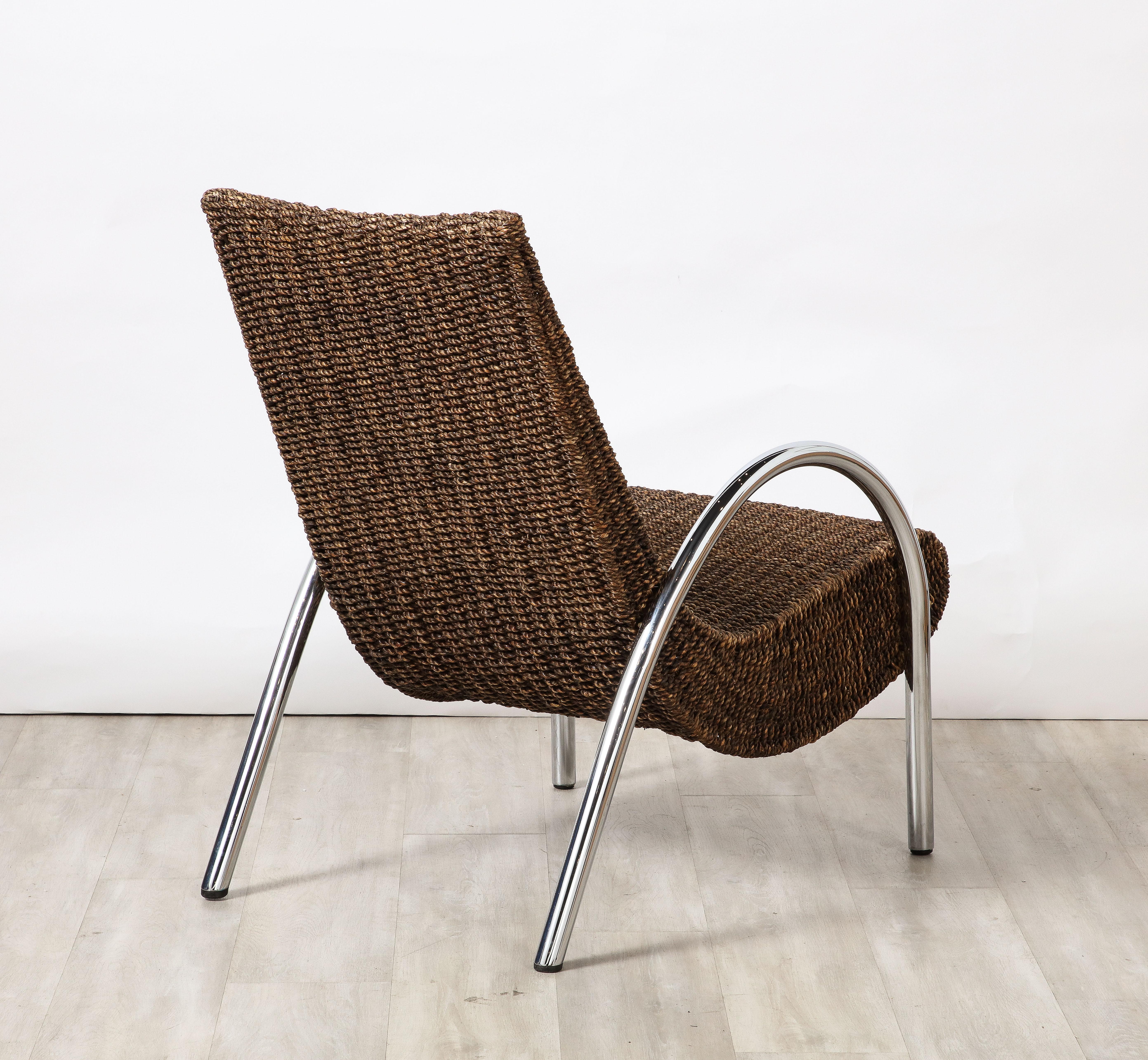 Spanish Bamboo and Chrome Lounge Chair with Ottoman, Spain, circa 1960 For Sale 9