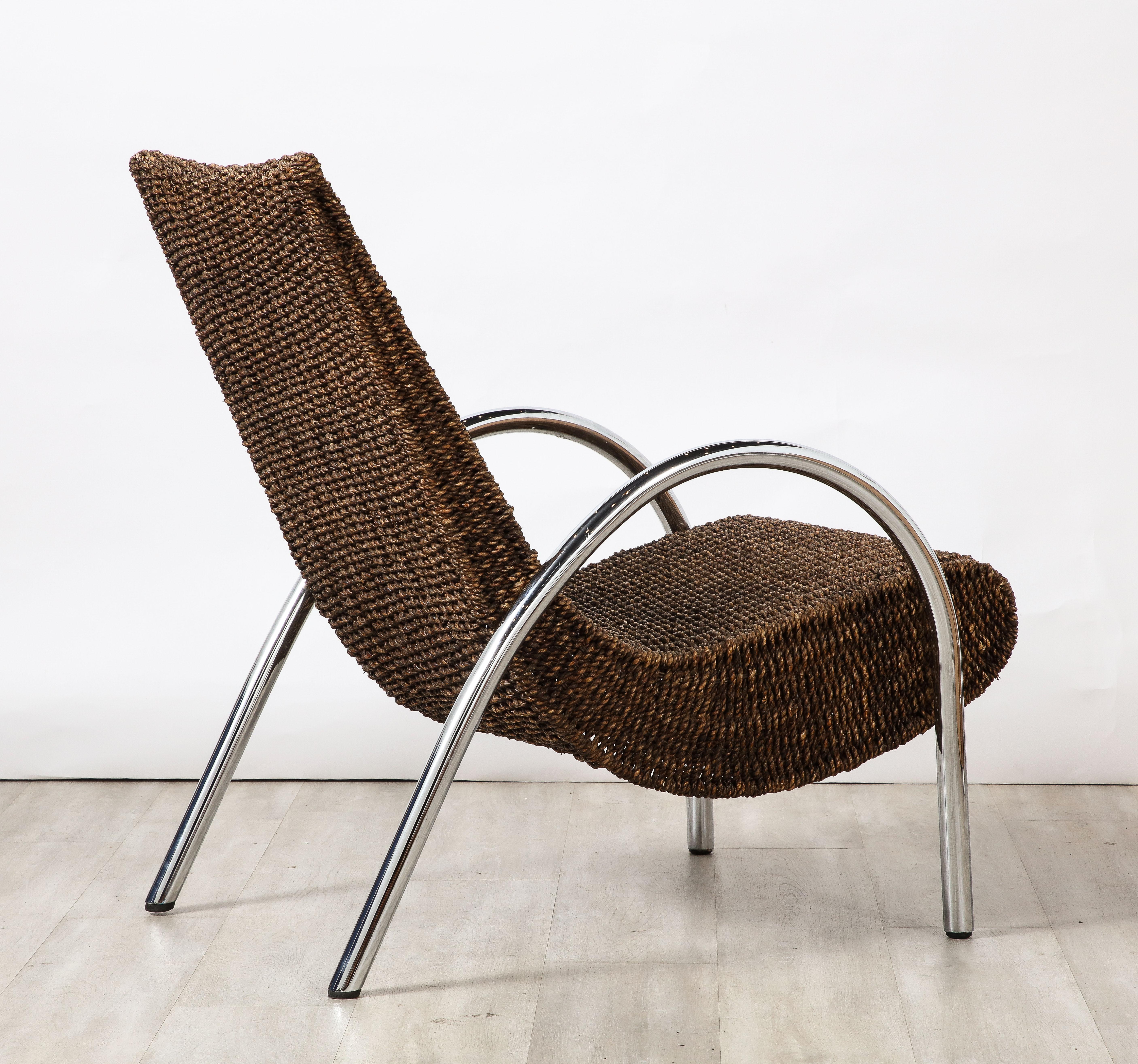 Spanish Bamboo and Chrome Lounge Chair with Ottoman, Spain, circa 1960 For Sale 10