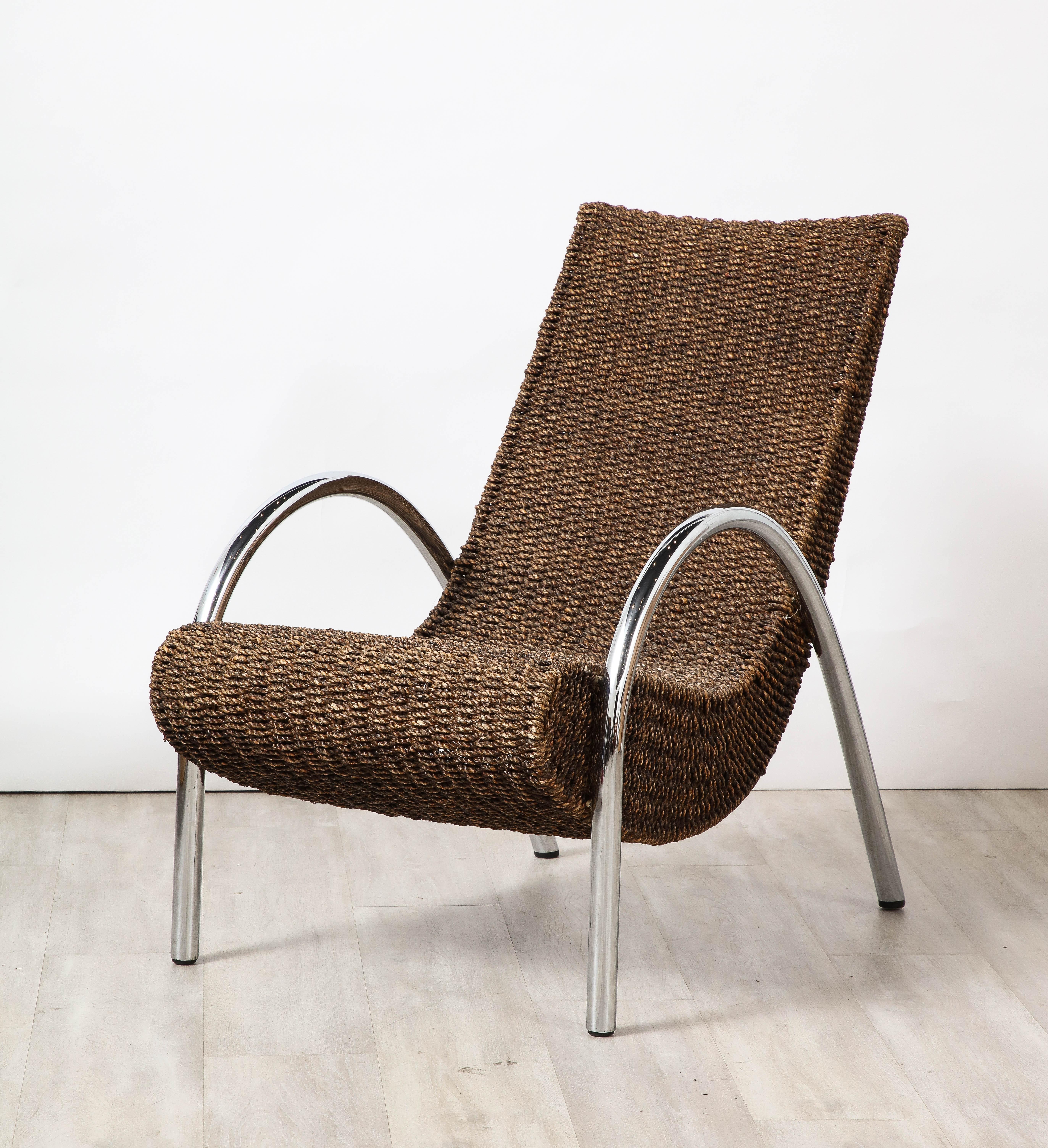 Spanish Bamboo and Chrome Lounge Chair with Ottoman, Spain, circa 1960 For Sale 14