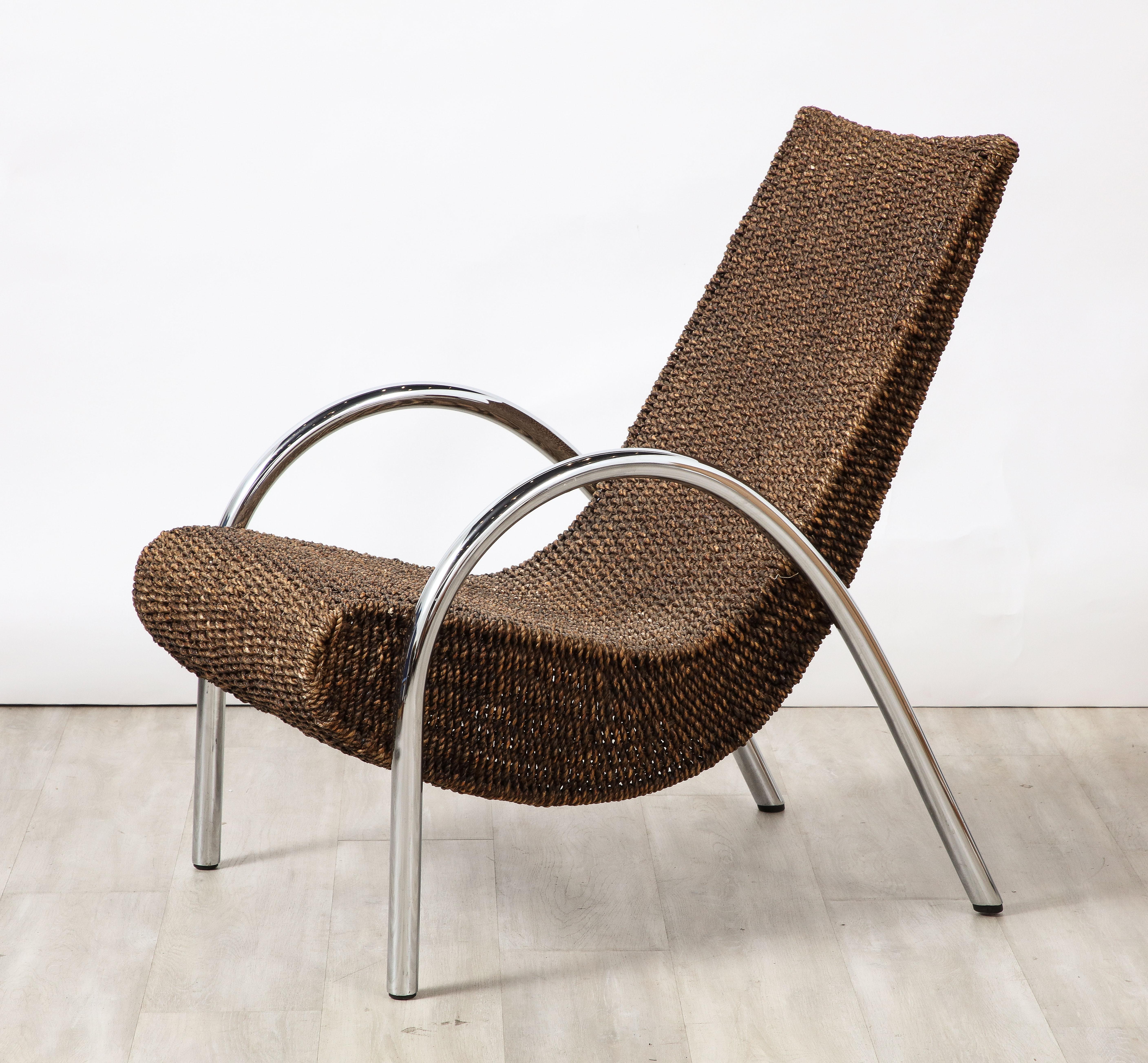 Spanish Bamboo and Chrome Lounge Chair with Ottoman, Spain, circa 1960 For Sale 15