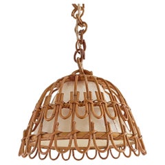 Spanish Bamboo and Rattan Handmade Bell Pendant Lamp, 1960s