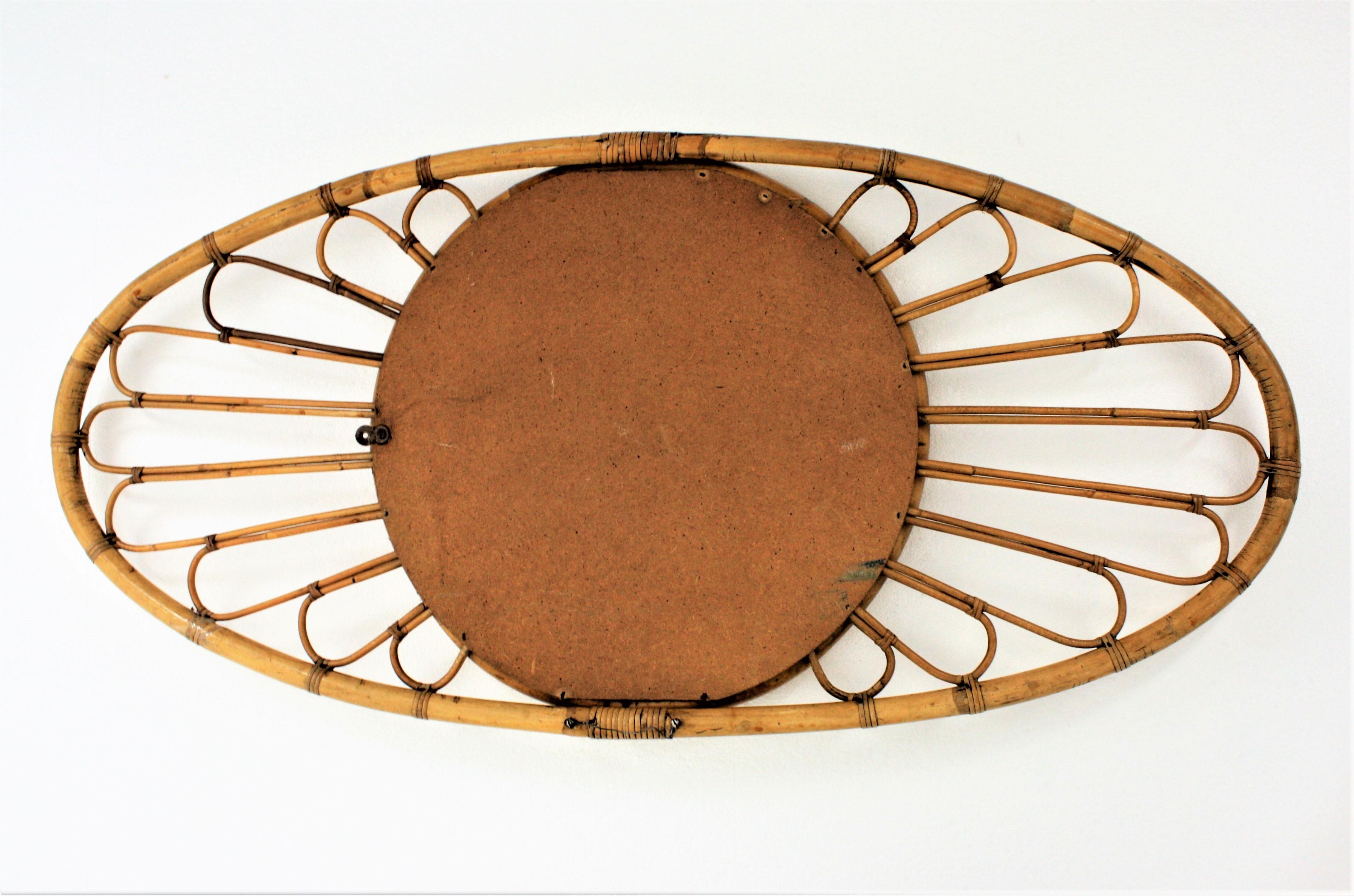 Bamboo Rattan Large Oval Mirror, Spain, 1960s For Sale 4