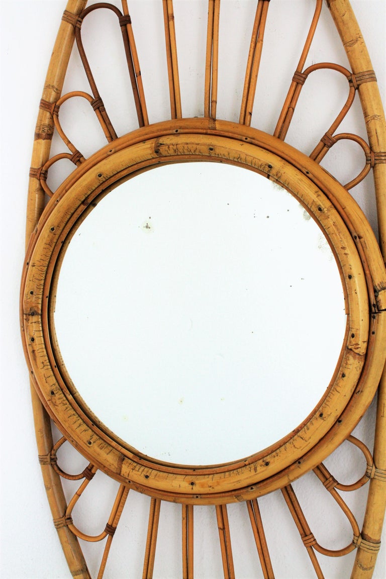Bamboo Rattan Large Oval Mirror, Spain, 1960s For Sale at 1stDibs