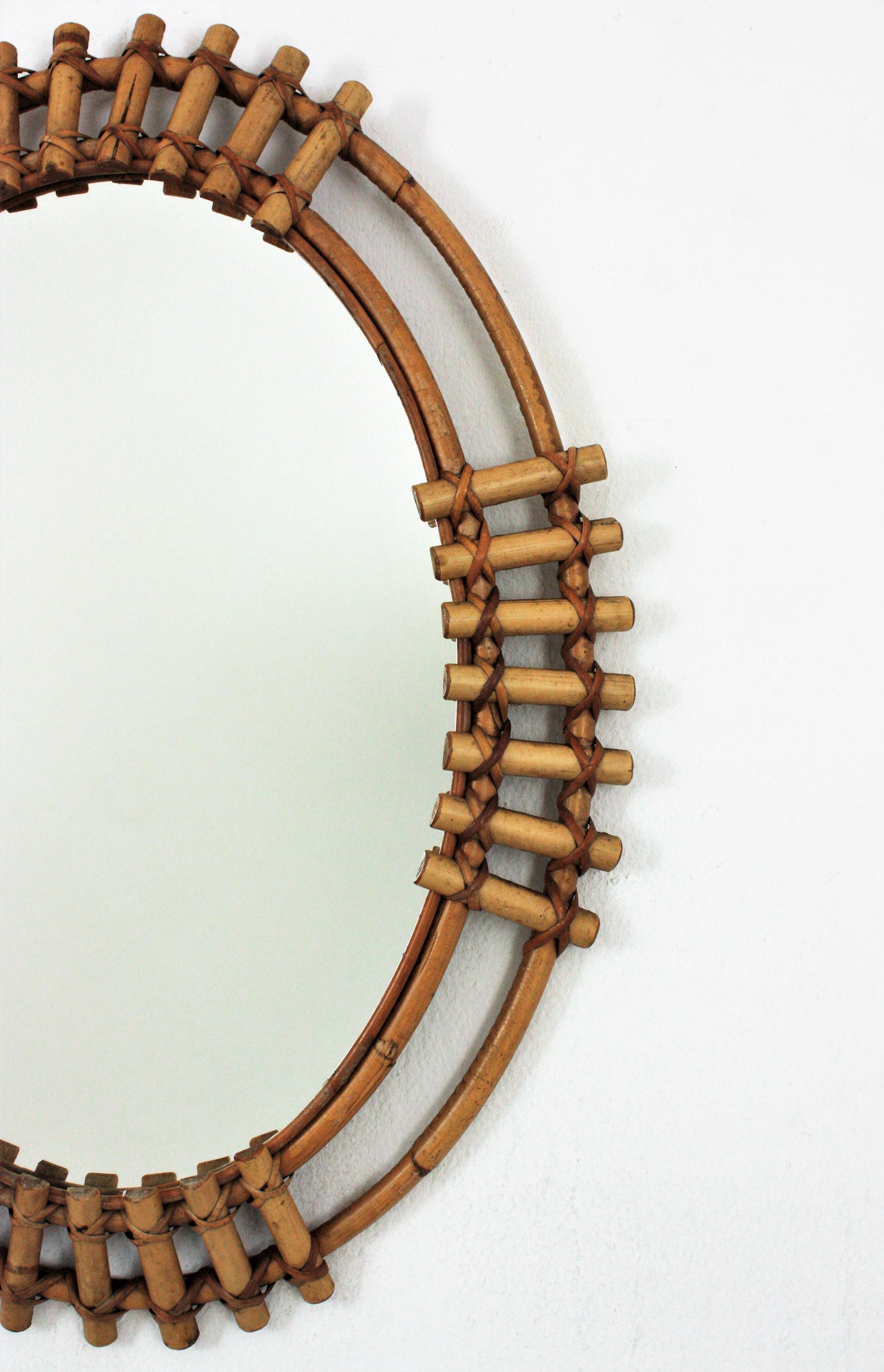 20th Century Spanish Bamboo Oval Sunburst Mirror, 1960s
