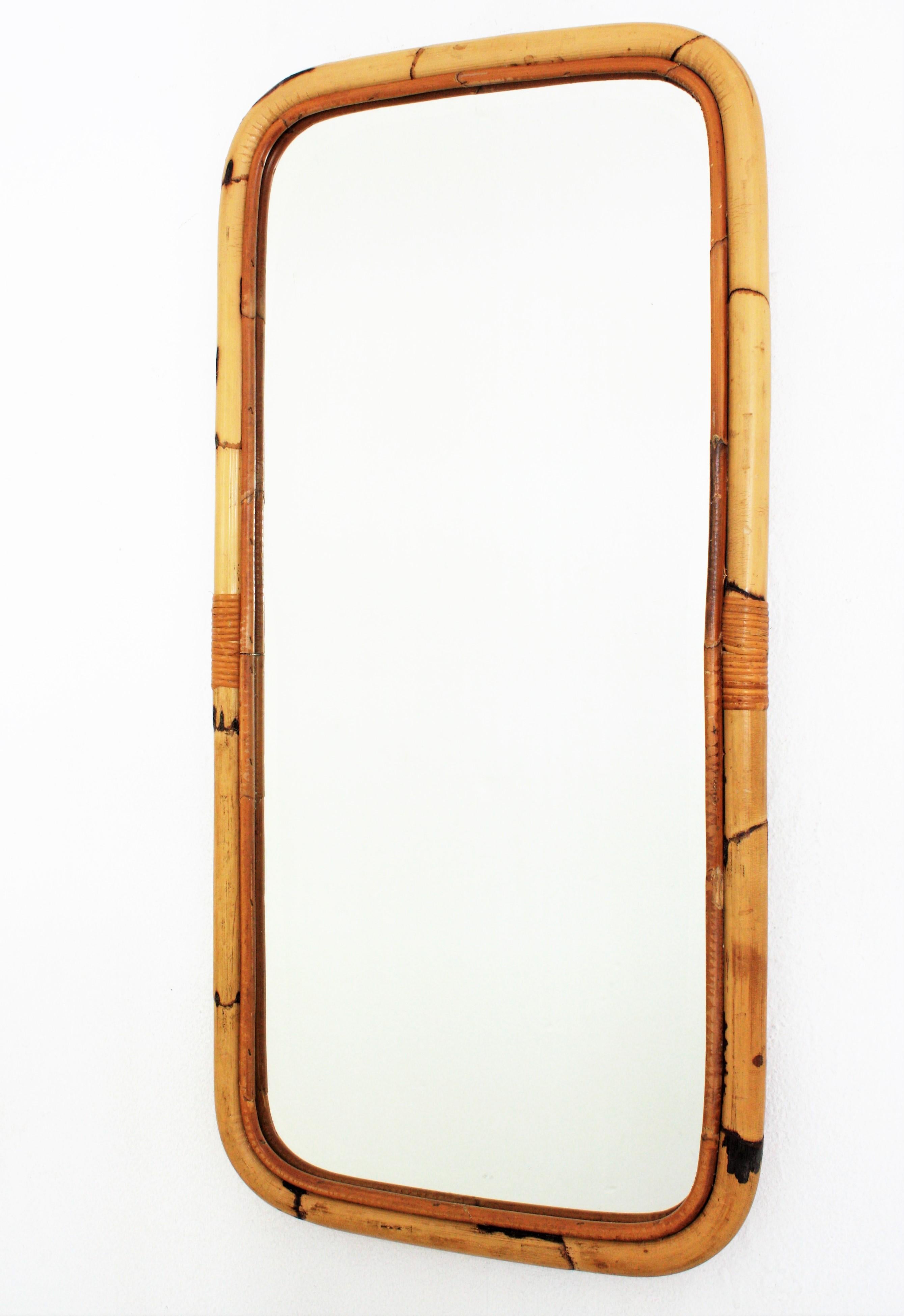 Spanish Bamboo Rattan Rectangular Mirror, 1960s For Sale 1