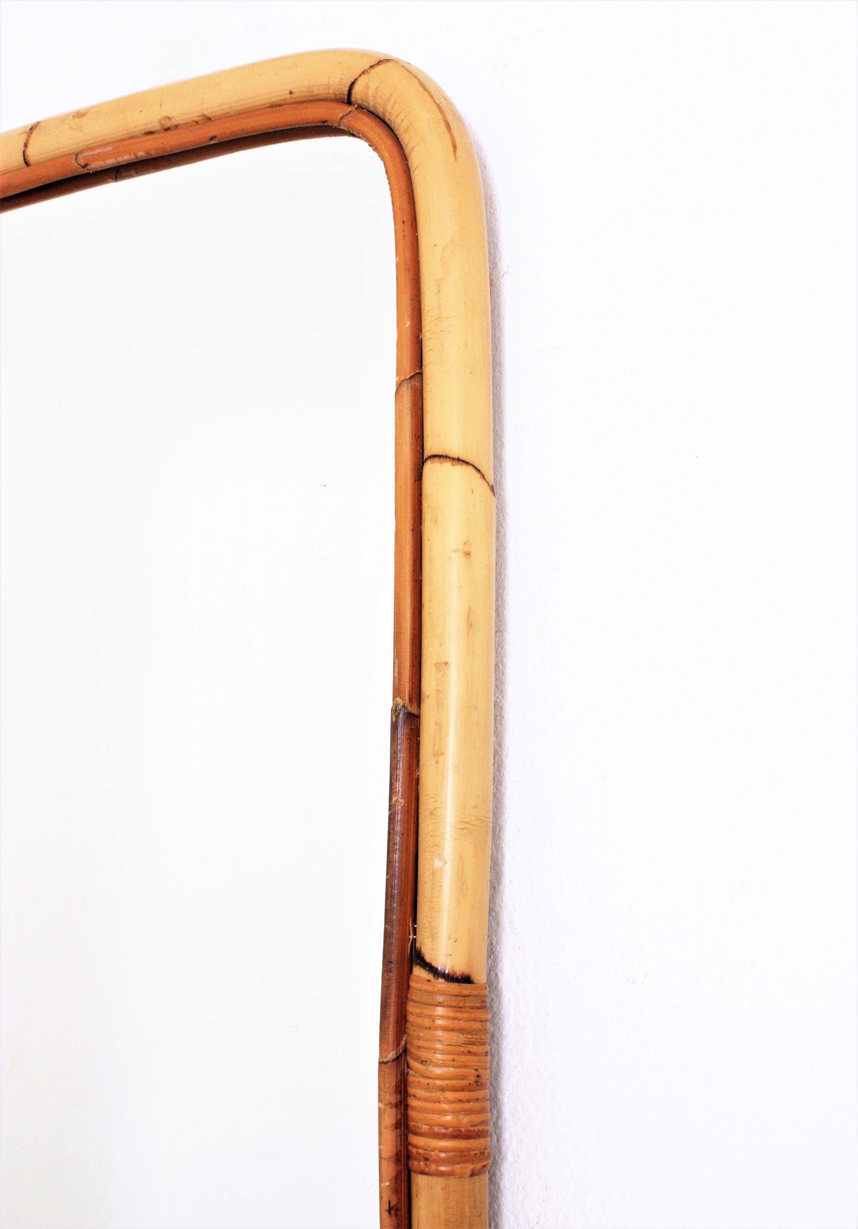 Spanischer Bambus-Rattan-Spiegel, rechteckig, 1960er Jahre im Angebot 2