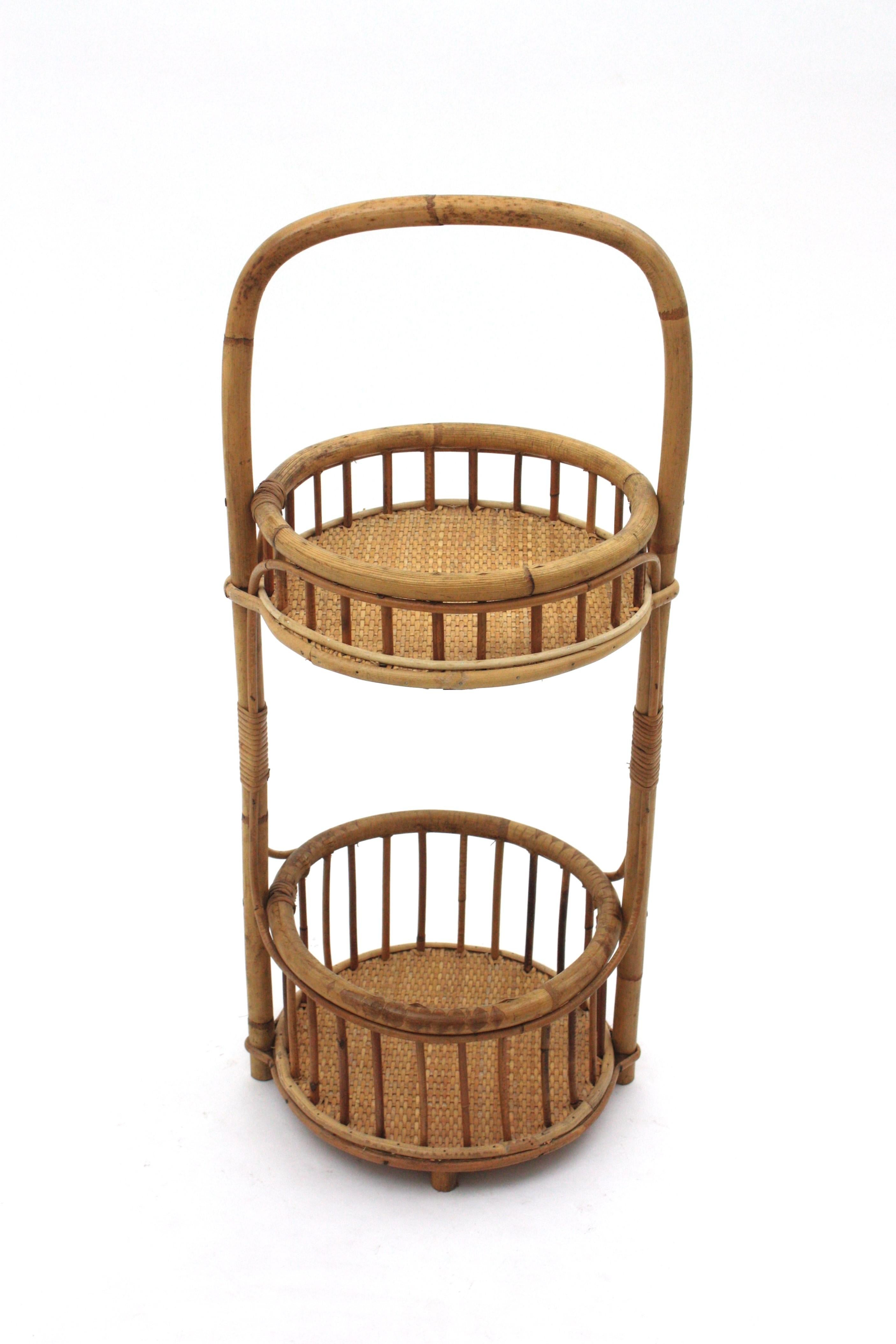 Spanischer Bambus Rattan & geflochtene Weide Barwagen oder Dry Bar (Handgefertigt) im Angebot