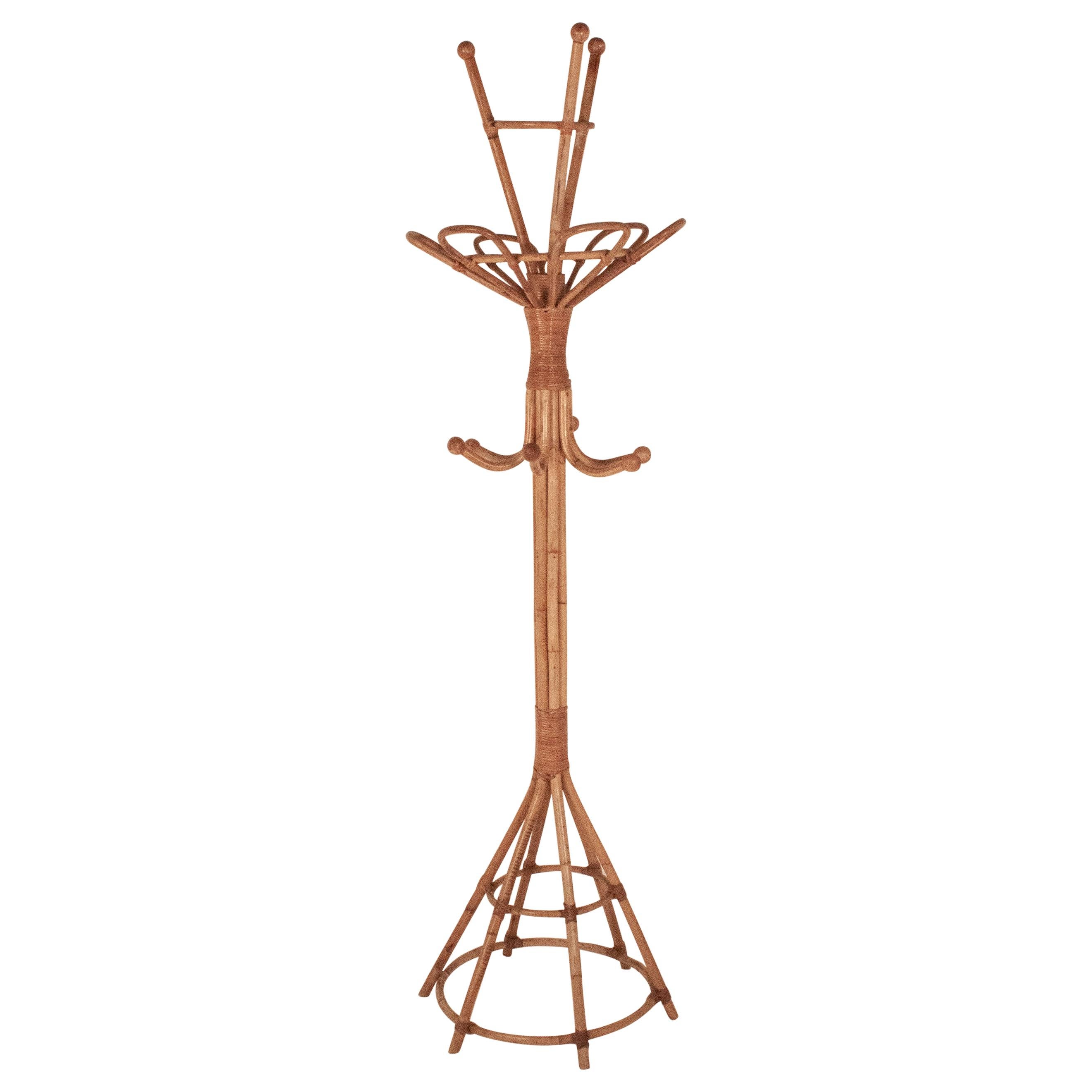 Spanish Bamboo Standing Coat Rack, 1970s, Banacina Style