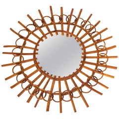 Spanish Bamboo Sunburst Shaped Wall Mirror, 1960s