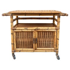 Meuble de bar espagnol en bambou à roulettes, années 1950