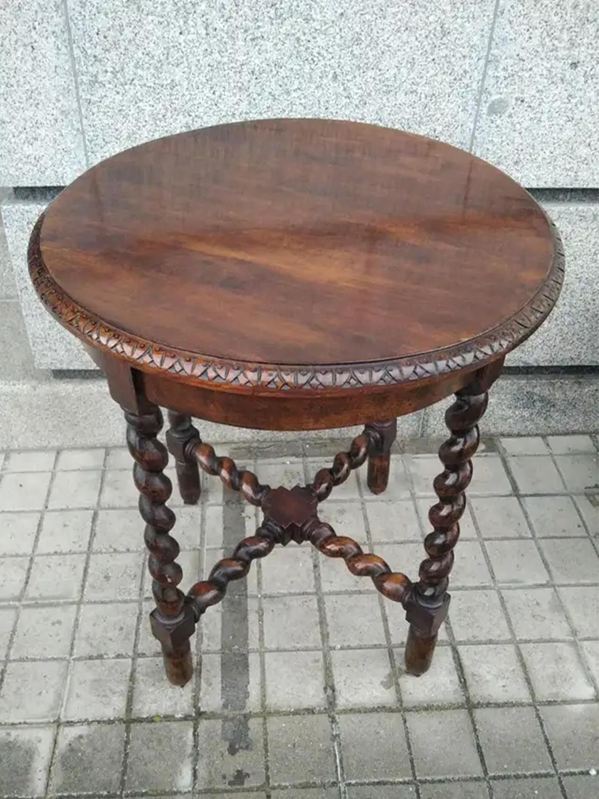Turned Spanish  Barley Twist Legs  Oat Side Table Spain 19th Century