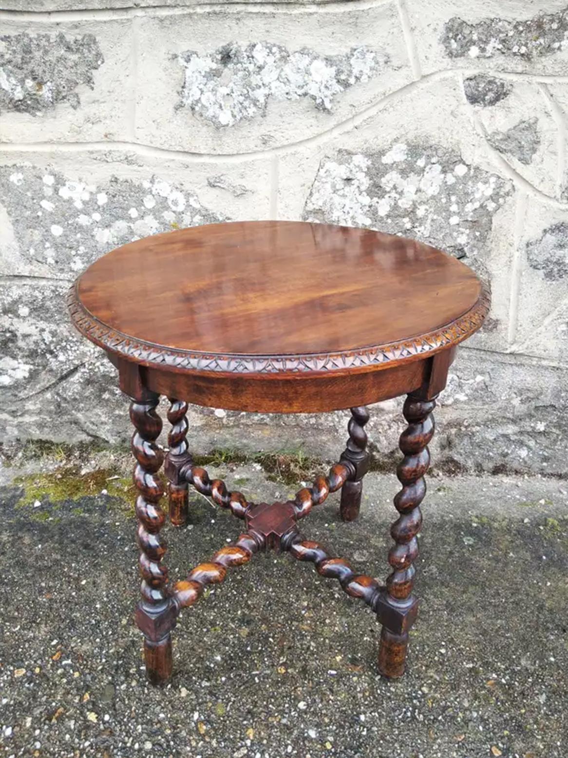 Wood Spanish  Barley Twist Legs  Oat Side Table Spain 19th Century