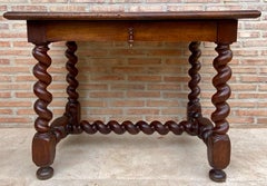 Spanish Barley Twist Wooden Table with One Drawer, 1820s