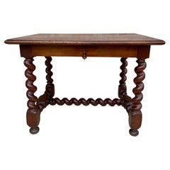 Spanish Barley Twist Wooden Table with One Drawer, 1820s