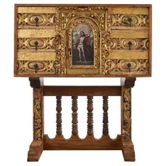 Spanischer Barock Bargueno Stil vergoldetes Kabinett Kommode auf Stand