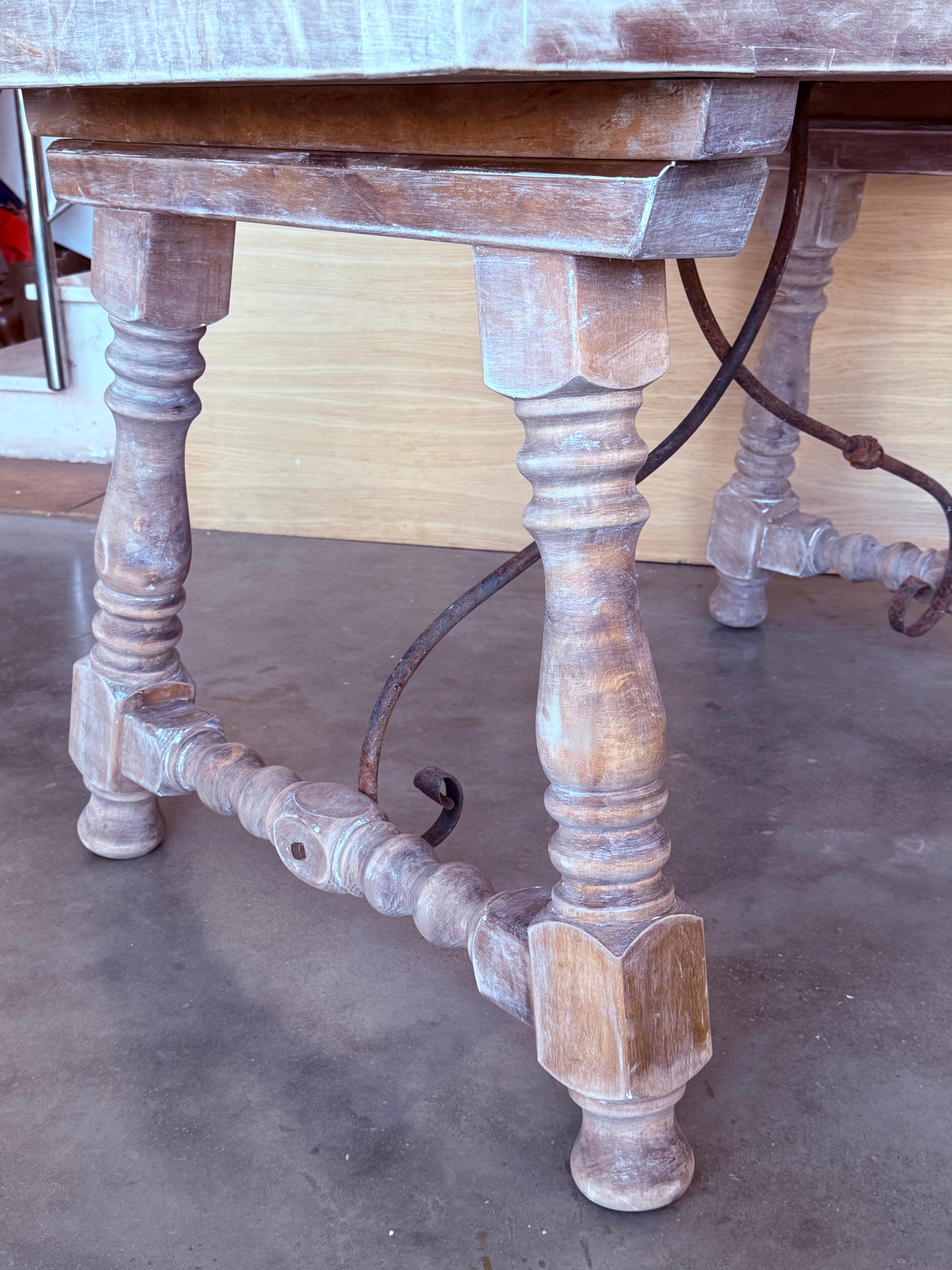 Spanish Baroque Bleached Side Table with Drawer For Sale 6