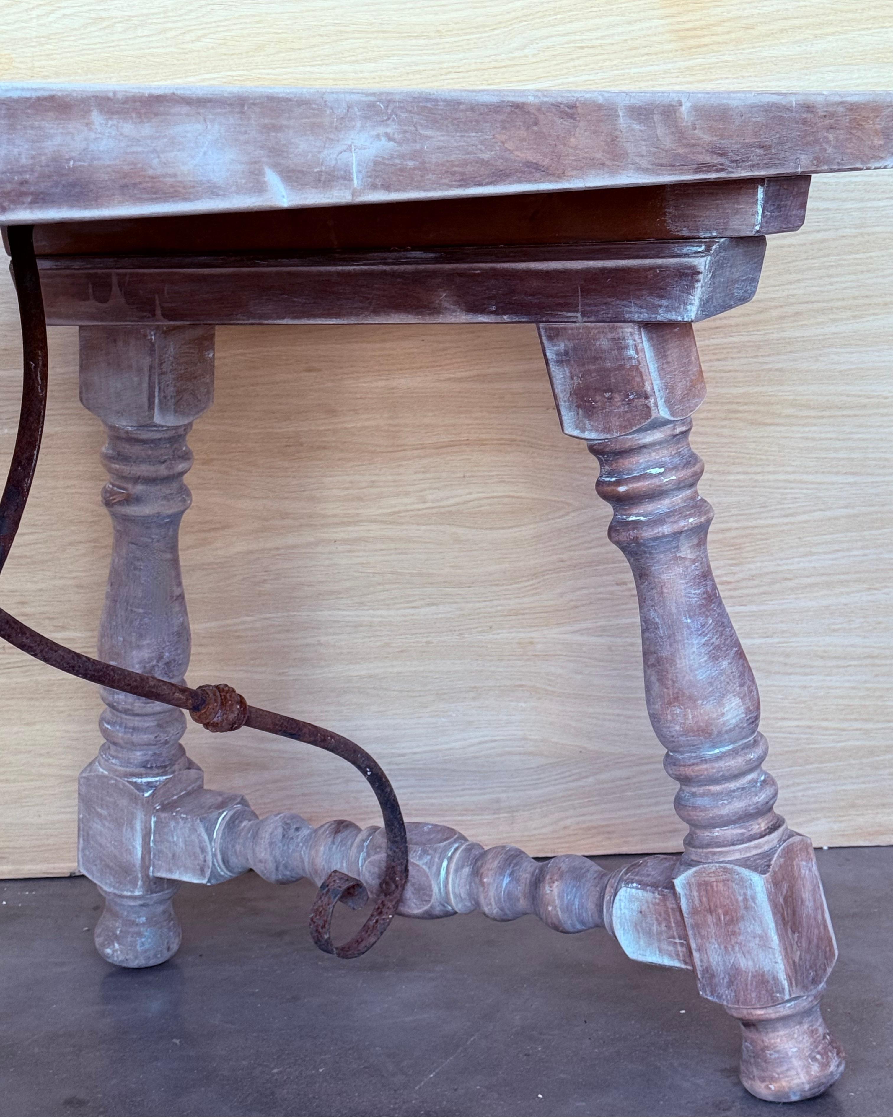 Spanish Baroque Bleached Side Table with Drawer For Sale 7