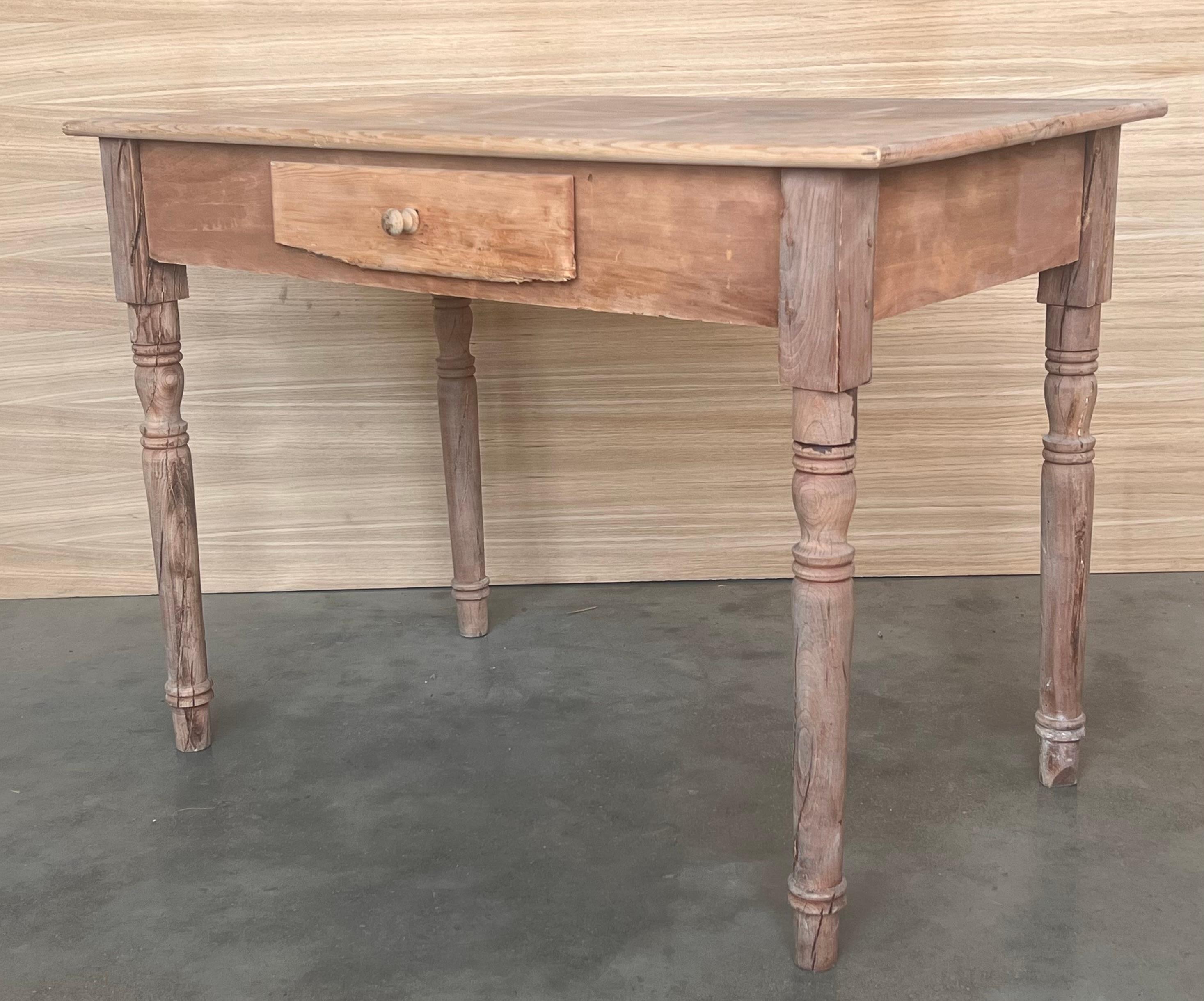 19th Century Spanish Baroque Bleached Side Table with Drawer For Sale