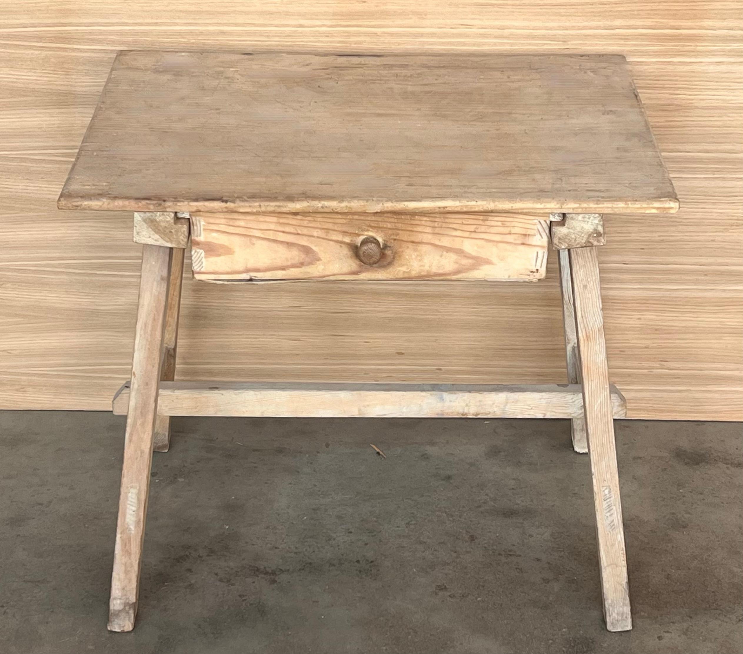 19th Century Spanish Baroque Bleached Side Table with Drawer For Sale