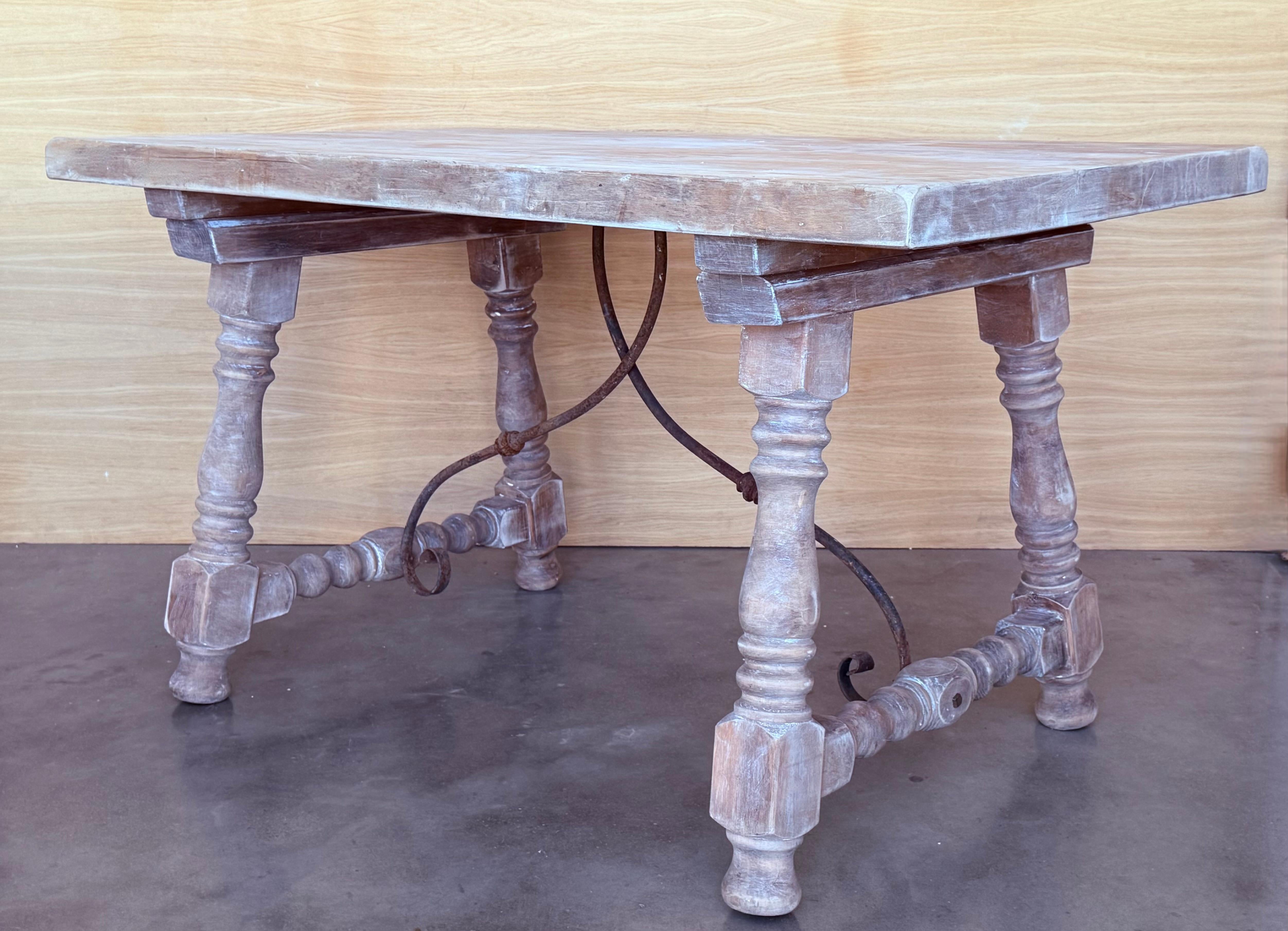 Walnut Spanish Baroque Bleached Side Table with Drawer For Sale