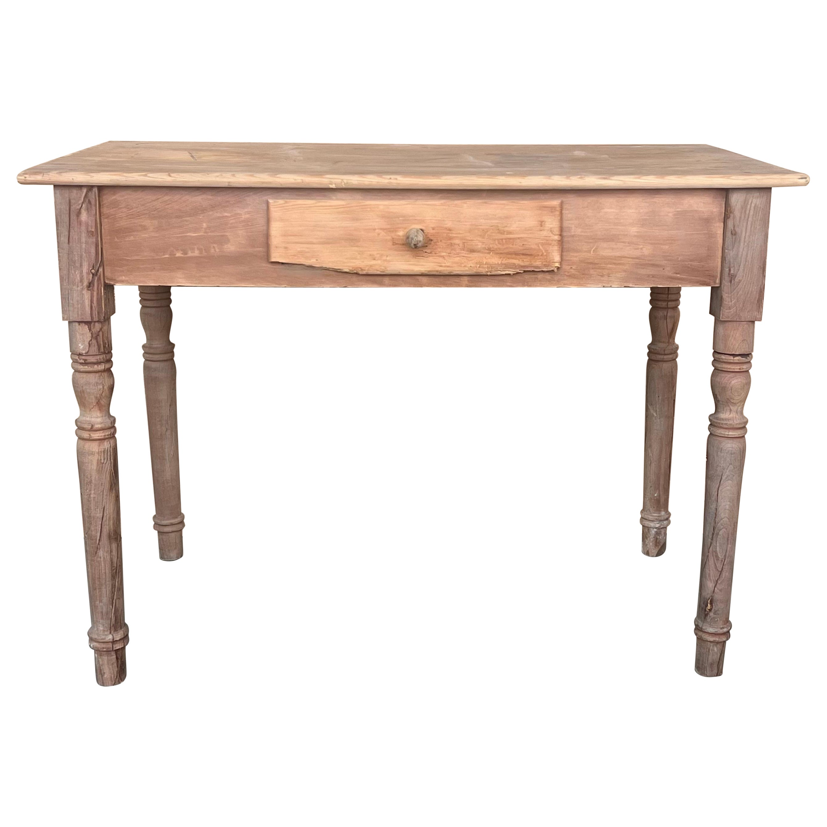 Spanish Baroque Bleached Side Table with Drawer