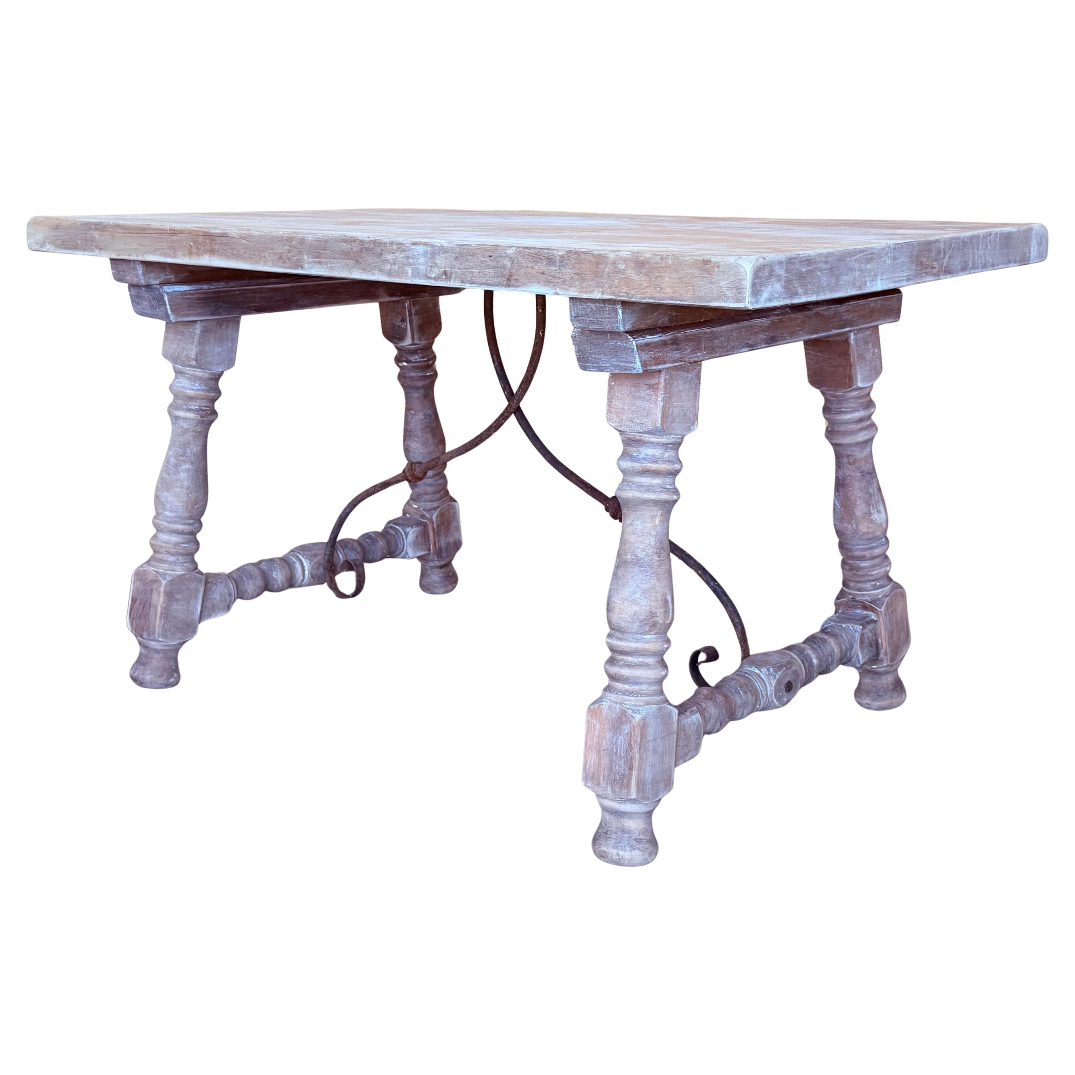 Spanish Baroque Bleached Side Table with Drawer For Sale
