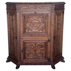 Antique Spanish Baroque Cabinet Bar in Carved Walnut, 1910s