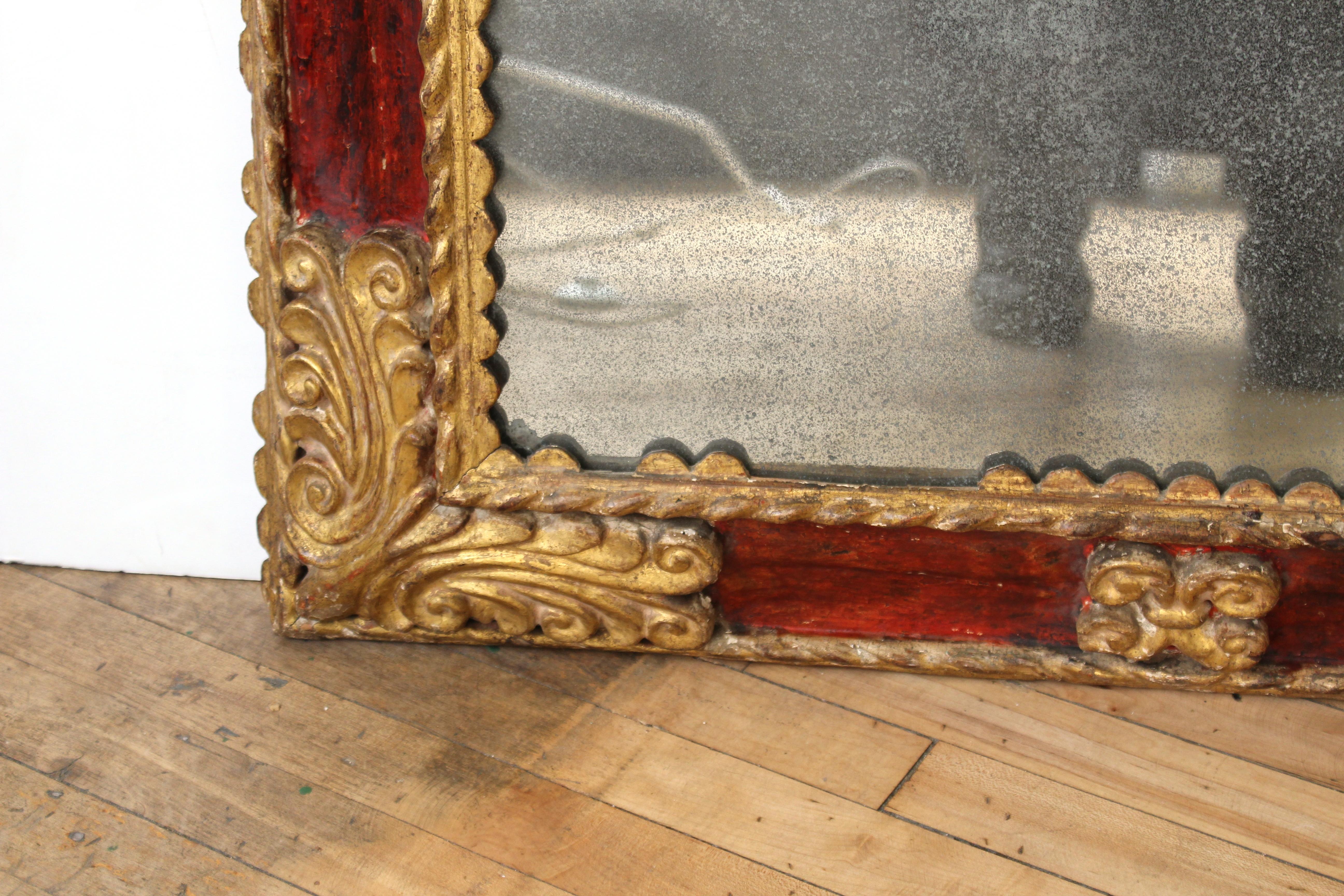 Spanischer Barock-Spiegel mit geschnitztem Rahmen und Giltwood im Angebot 6