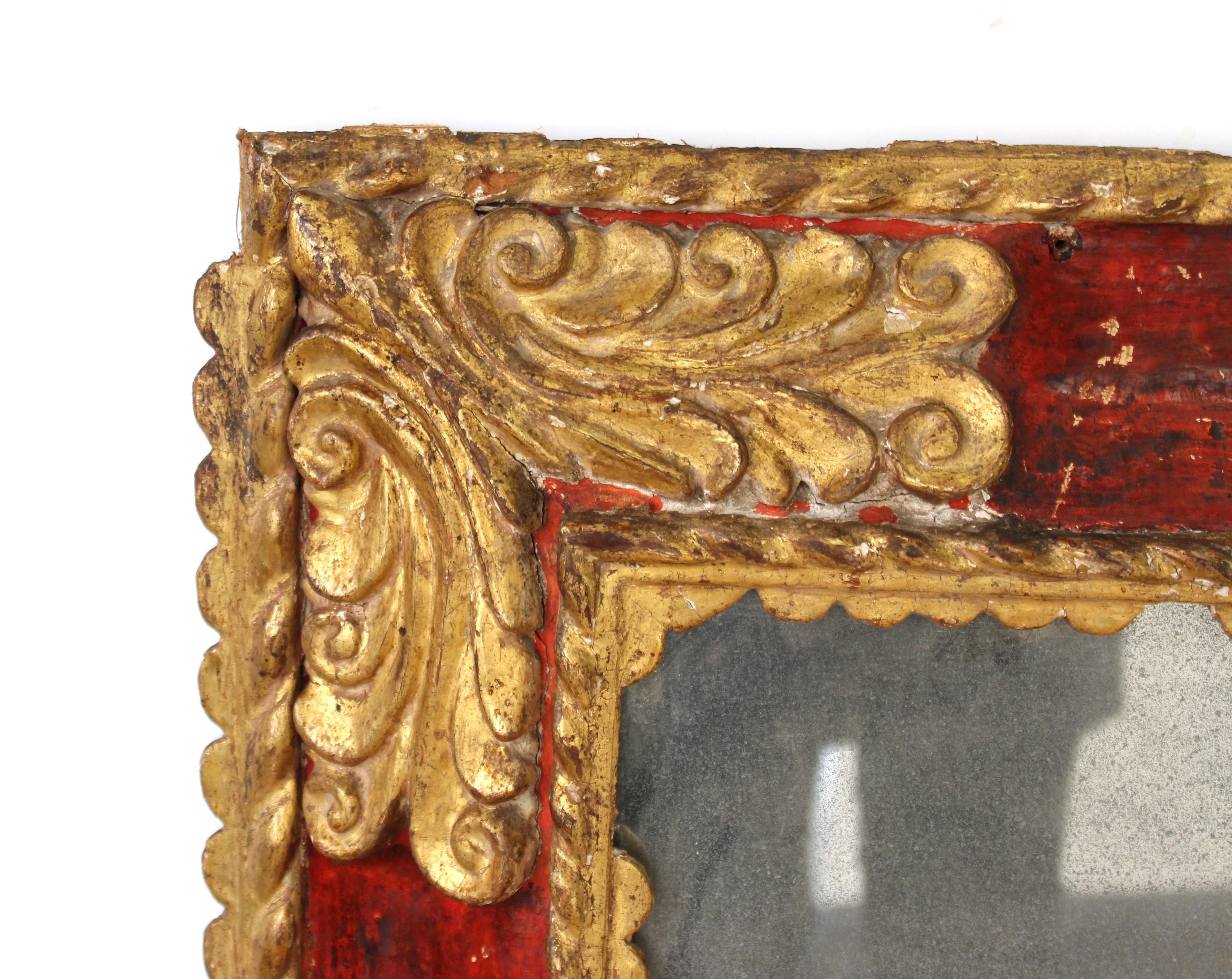 Spanischer Barock-Spiegel mit geschnitztem Rahmen und Giltwood im Angebot 1