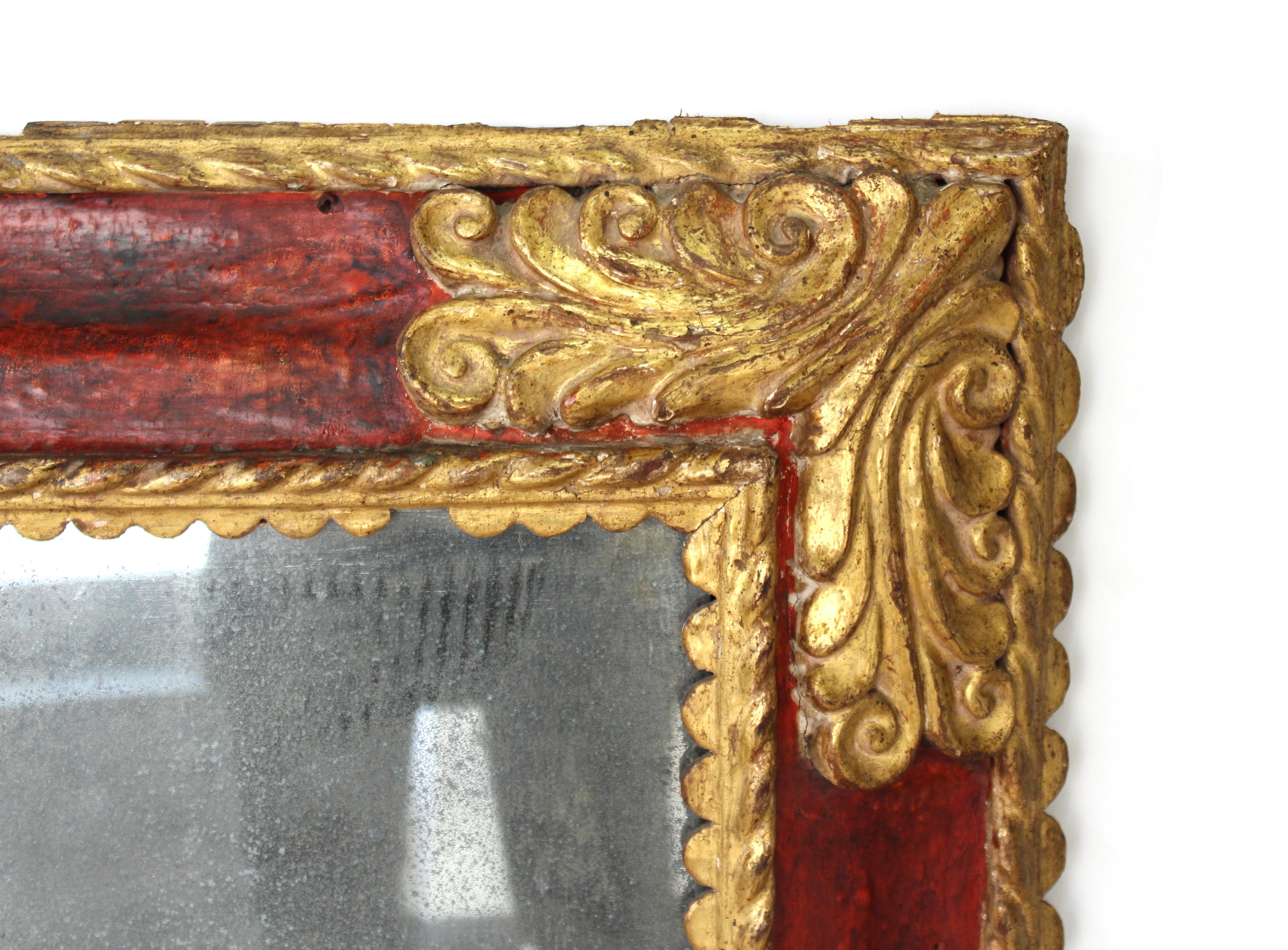 Spanischer Barock-Spiegel mit geschnitztem Rahmen und Giltwood im Angebot 2