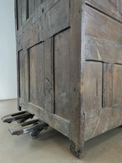 Spanish Baroque Carved Oak Cupboard Cabinet, Geometric Panels, 1700s