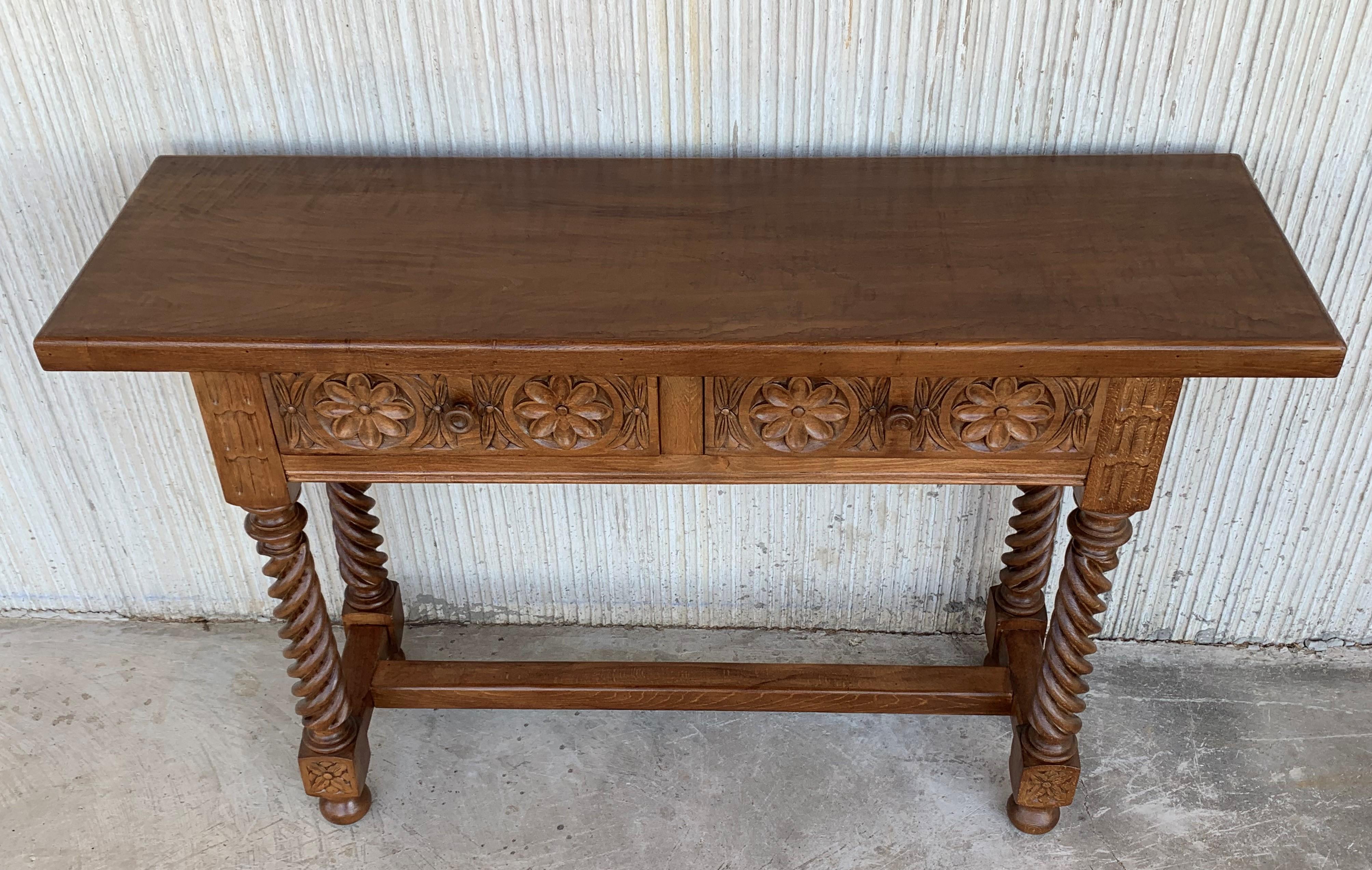 Spanish Baroque Carved Walnut Console Table with Two Drawers, circa 1860 6