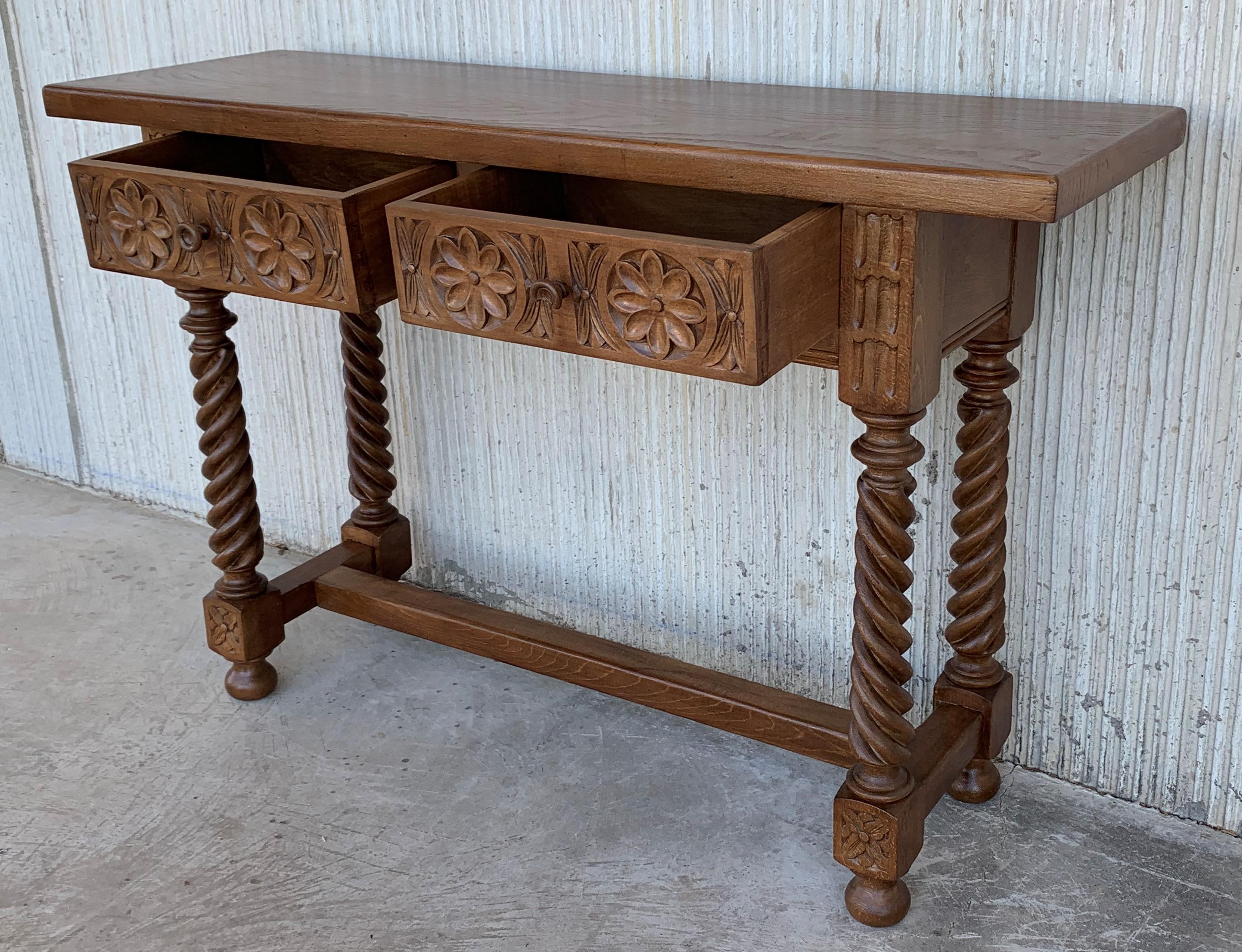 Spanish Baroque Carved Walnut Console Table with Two Drawers, circa 1860 7