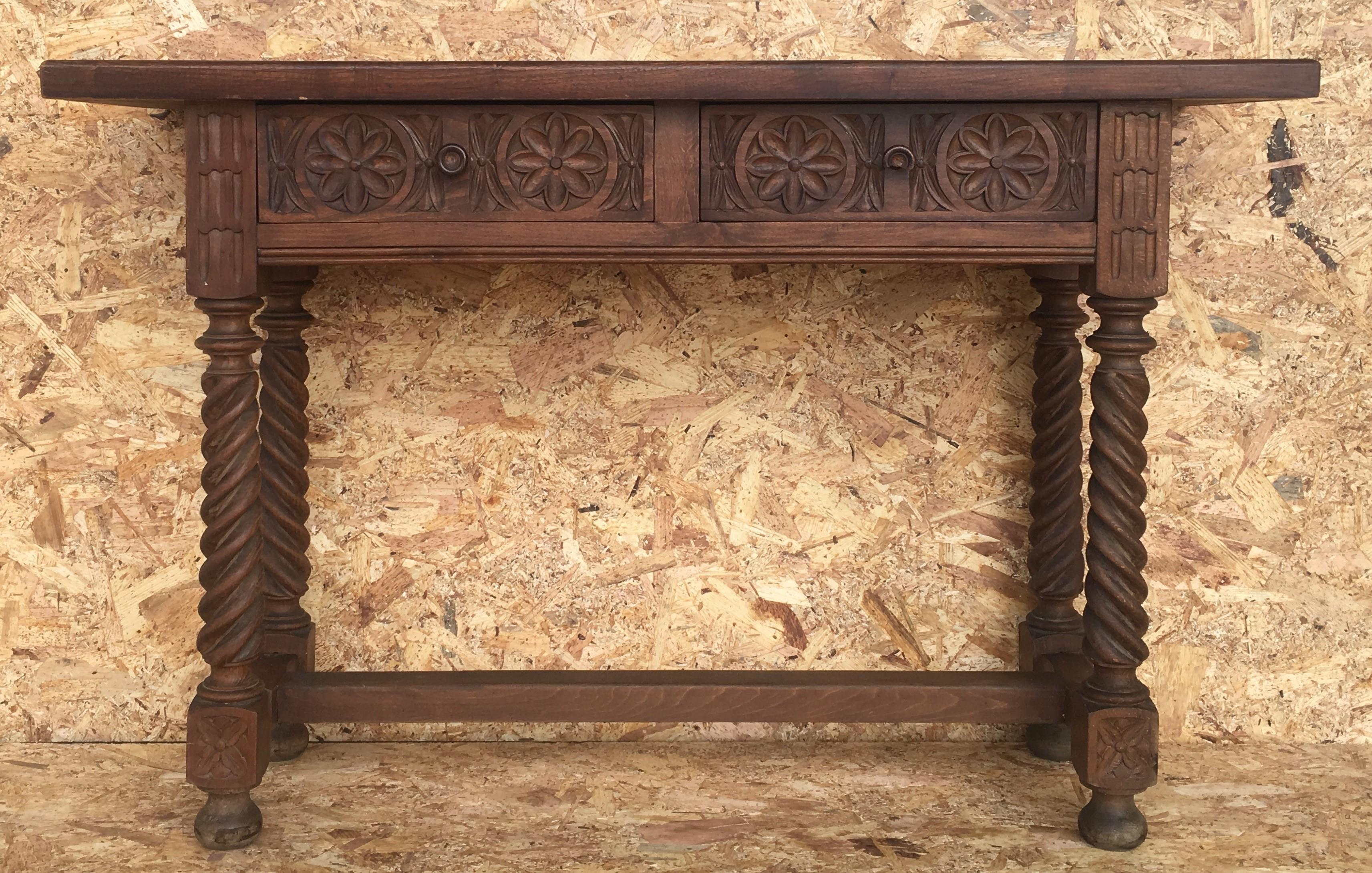 Spanish Baroque Carved Walnut Console Table with Two Drawers, circa 1860 8