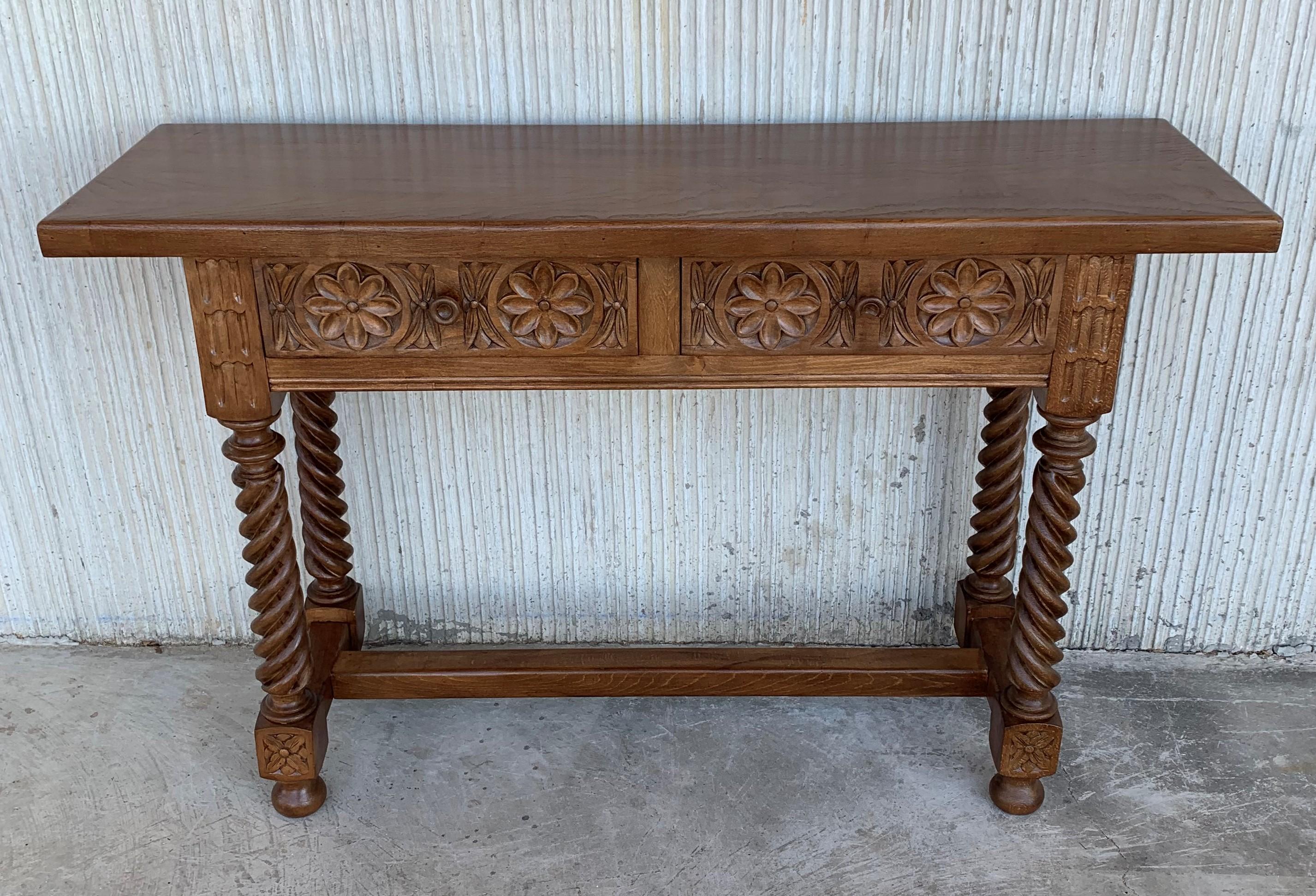 Spanish Baroque Carved Walnut Console Table with Two Drawers, circa 1860 5